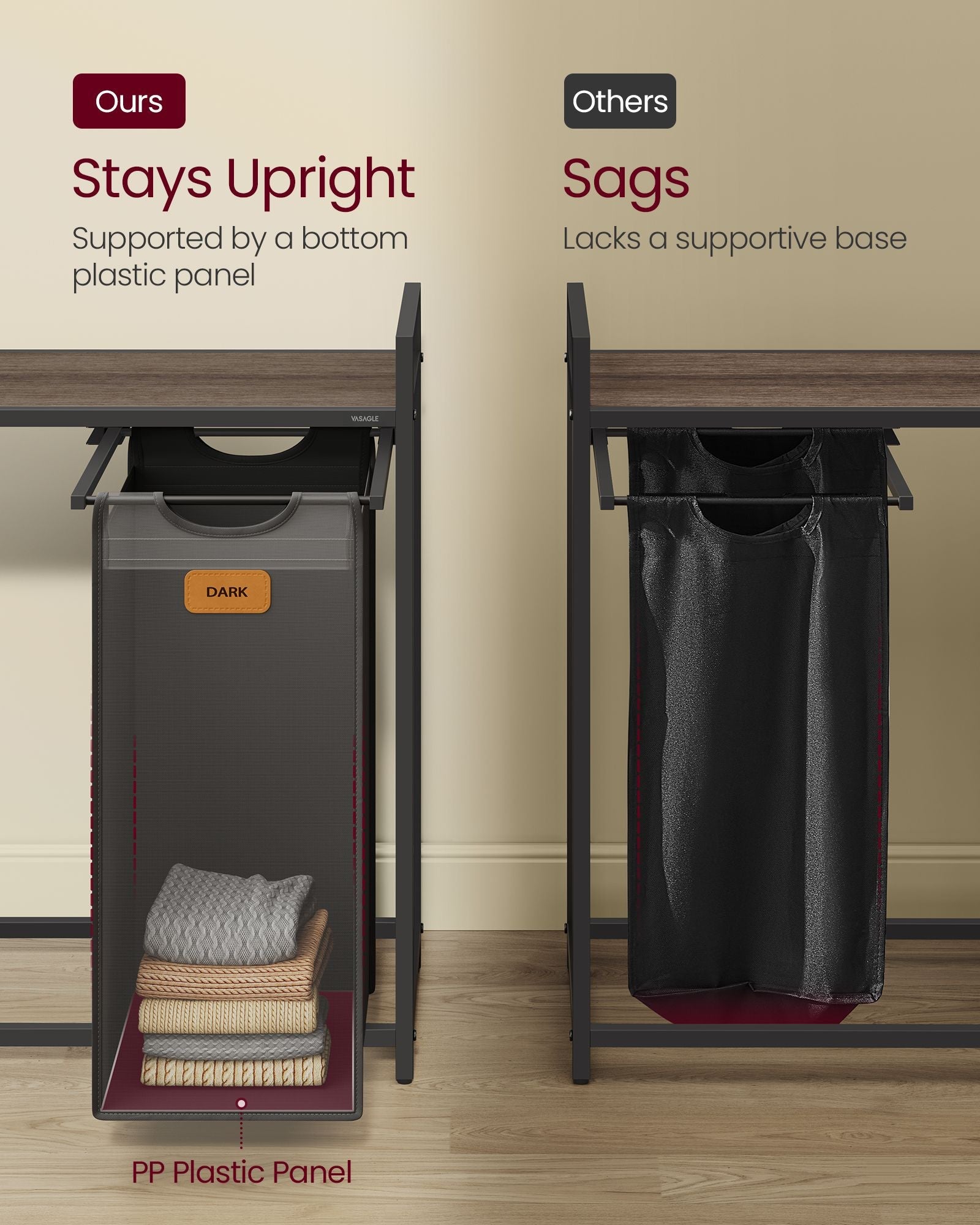 Laundry Hamper with Wheels, 2/3 Removable Liners, Adjustable Feet, Storage Shelves