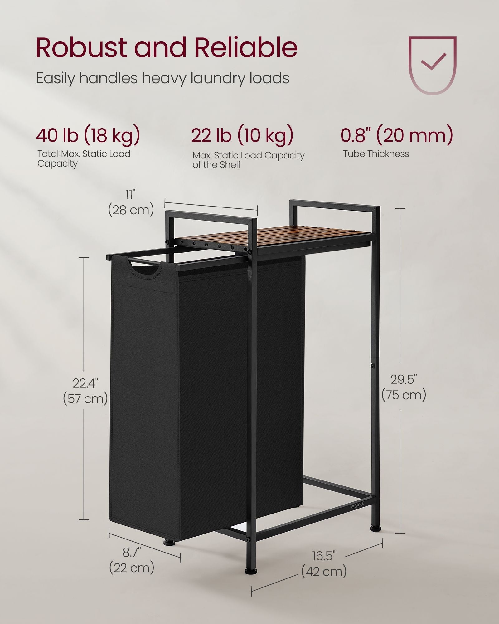 Laundry hamper with shelf, 1–4 compartments, pull-out liners, steel frame