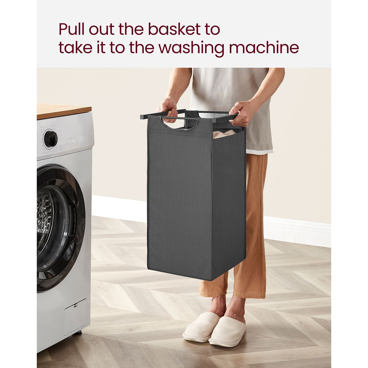 Laundry hamper with shelf, 1–4 compartments, pull-out liners, steel frame