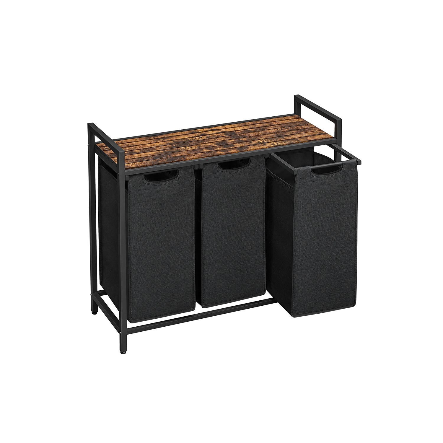 Laundry hamper with shelf, 1–4 compartments, pull-out liners, steel frame