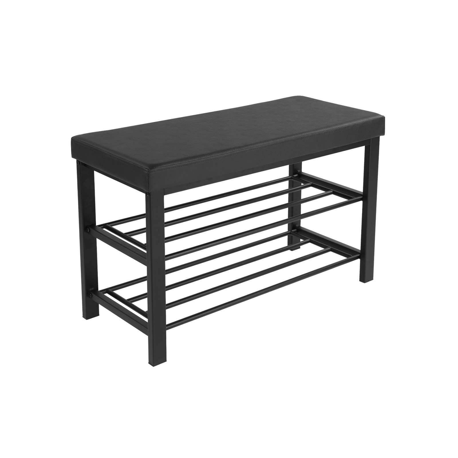 3-Tier Shoe Bench with Foam Padded Seat - Black Seat, Dull Polished Black Frame