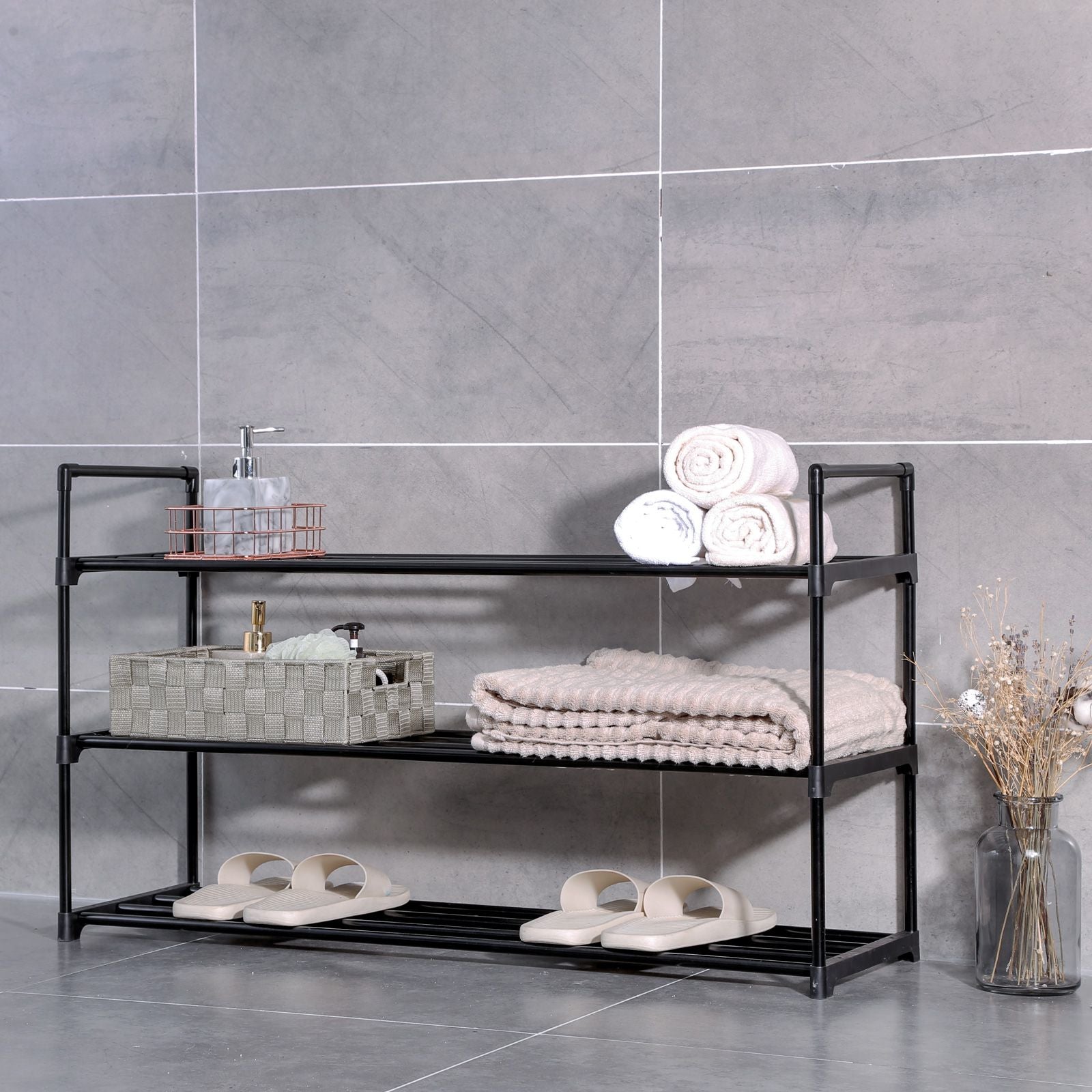 Shoe Rack - 3-Tier Shoe Storage Organizer - Metal Shoe Shelf
