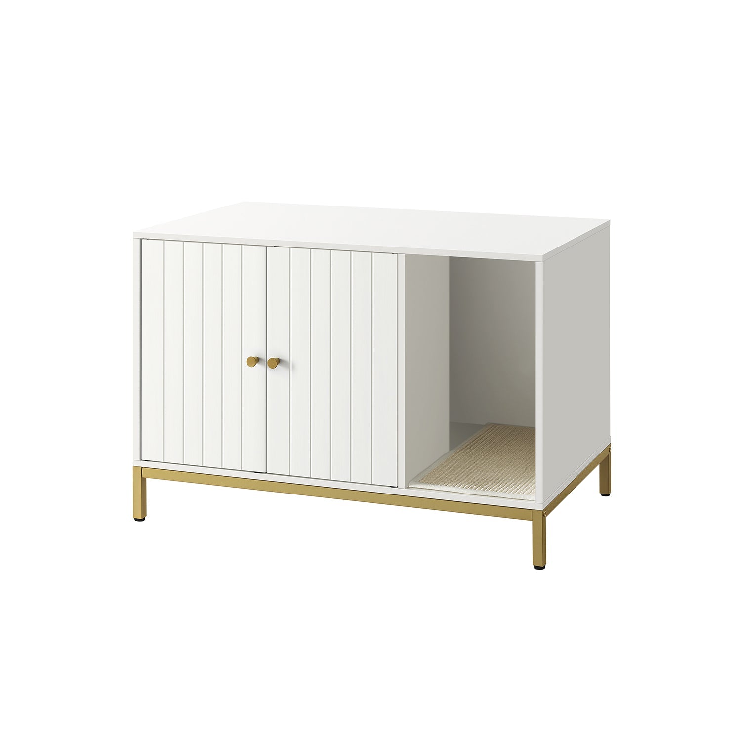 Modern litter box enclosure - side table style cat furniture with scratching mat - 31.5" wide