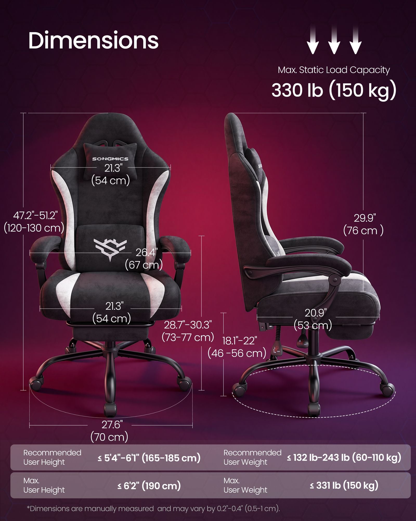 Gaming Chair - Ergonomic Computer Desk Chair with Footrest - Reclining Backrest - Ink Black and Cloud White - Ink Black