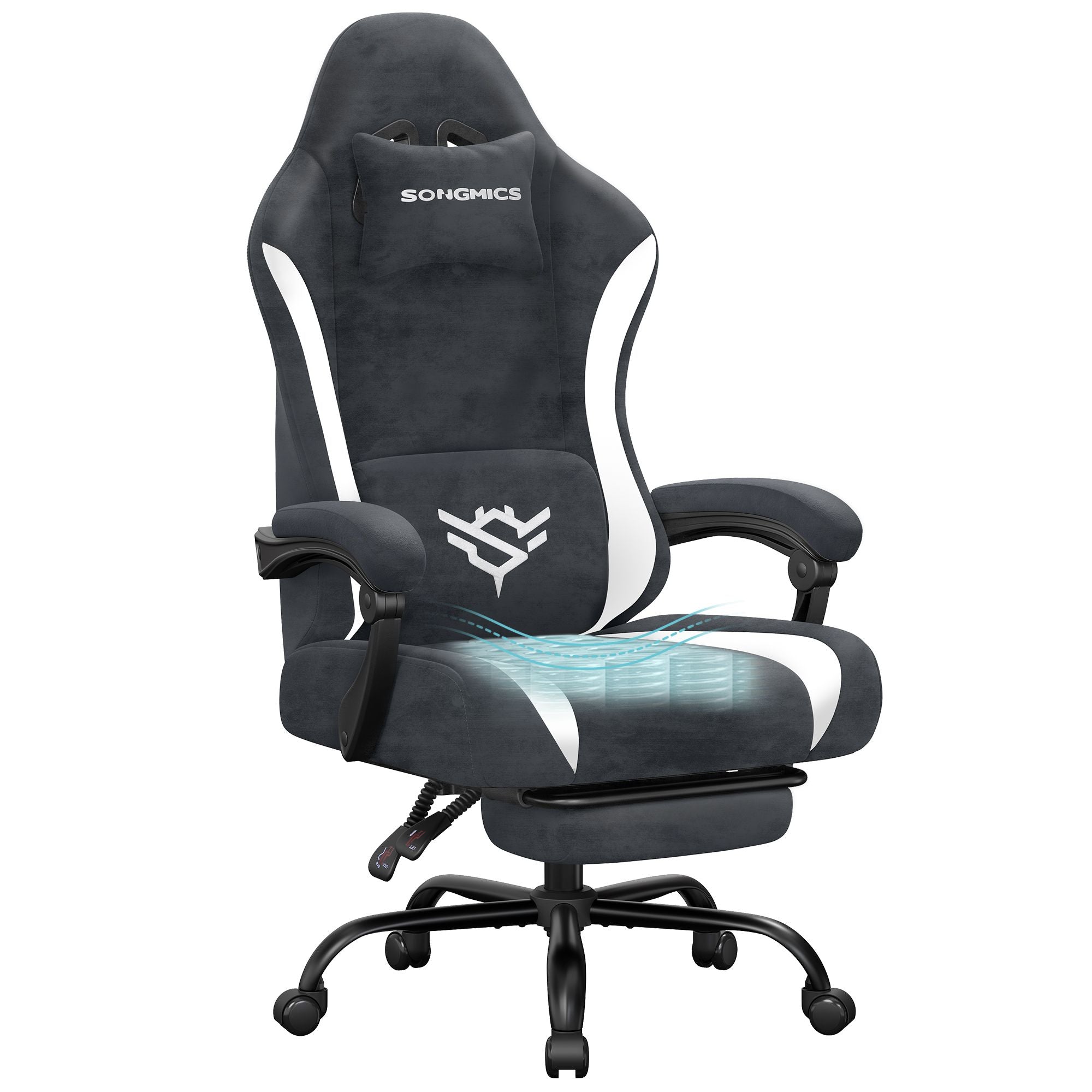 Gaming Chair - Ergonomic Computer Desk Chair with Footrest - Reclining Backrest - Ink Black and Cloud White - Dark Gray