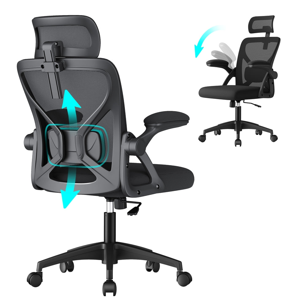 Ergonomic Mesh Office Chair With Headrest - Black