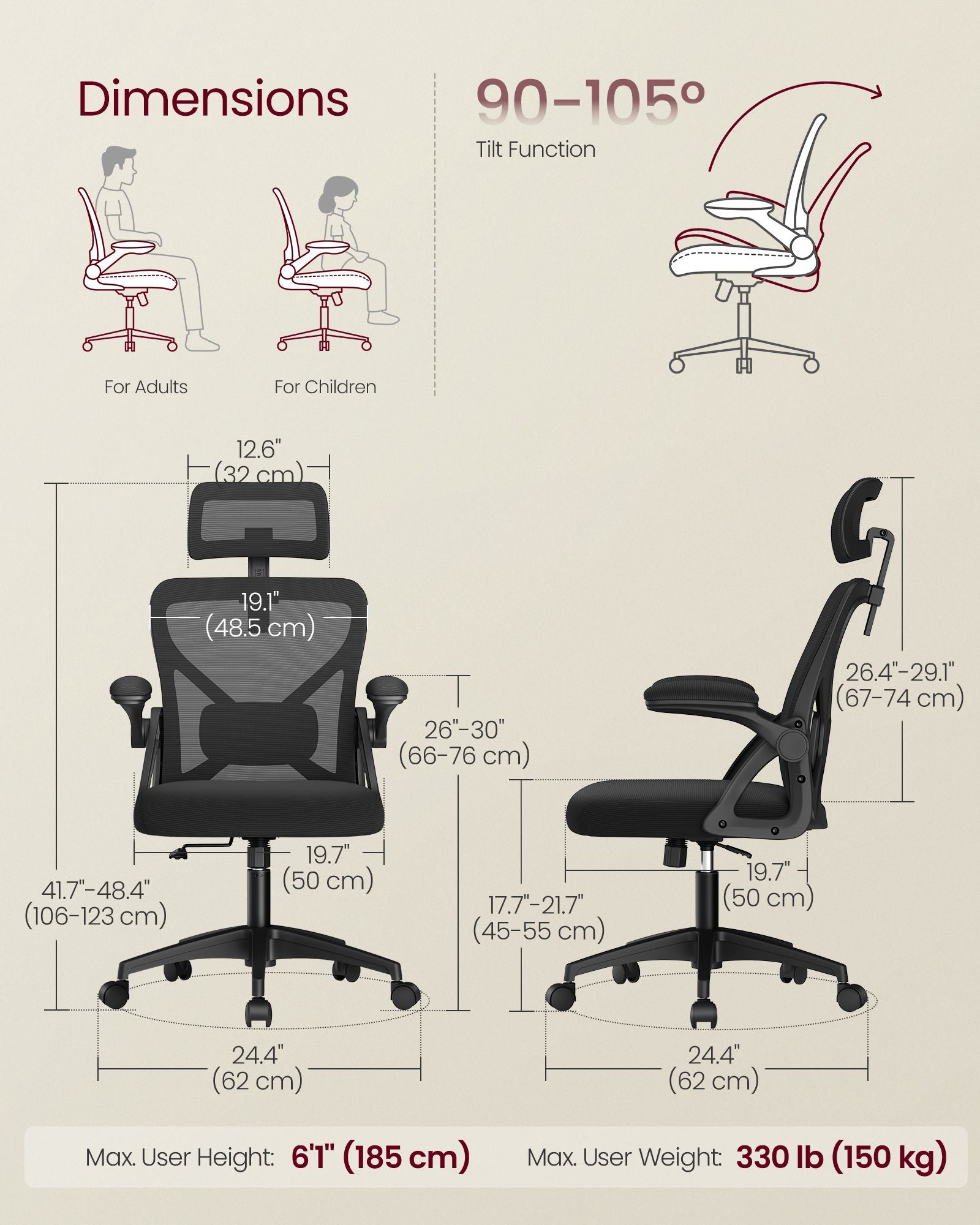 Ergonomic Mesh Office Chairs with Adjustable Lumbar Support and Headrest - Set of 2