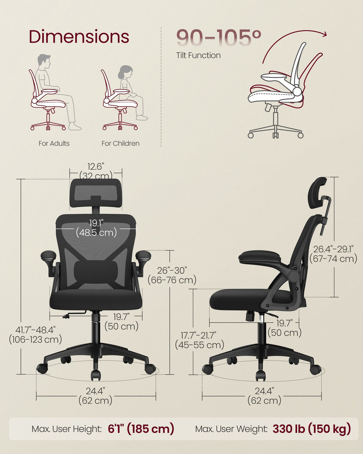 Ergonomic Mesh Office Chairs with Adjustable Lumbar Support and Headrest - Set of 2