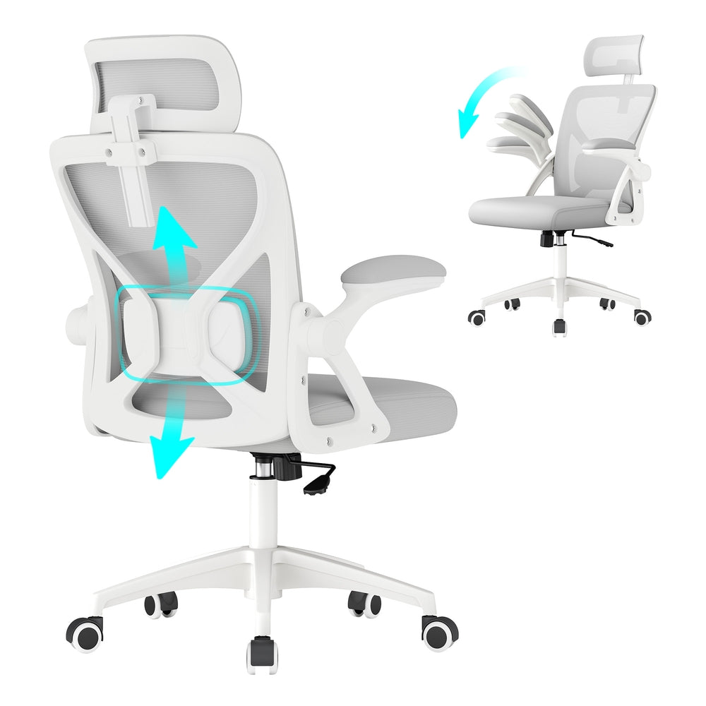 Ergonomic Mesh Office Chair With Headrest - Gray