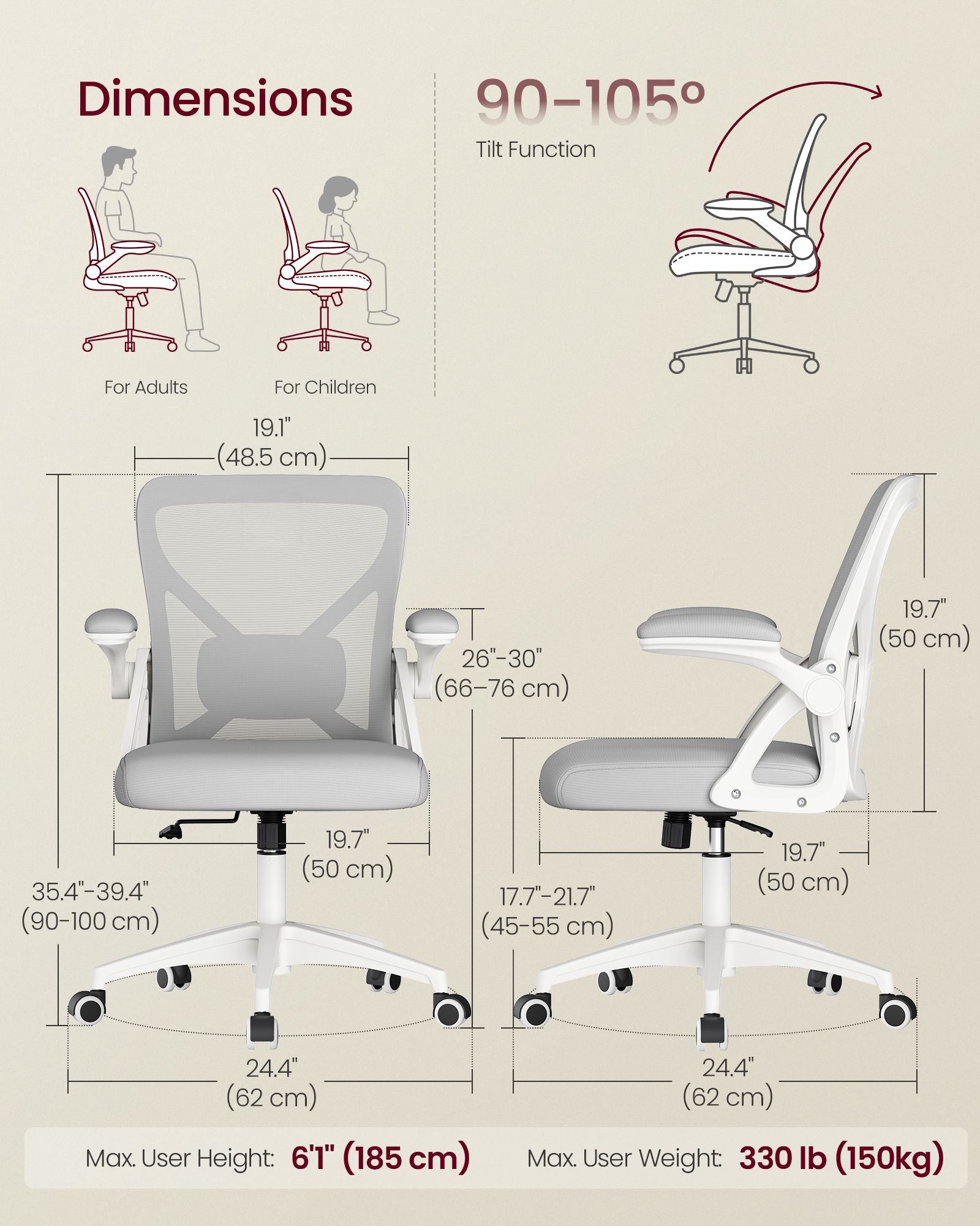 Ergonomic Mesh Office Chairs with Adjustable Lumbar Support - Set of 2