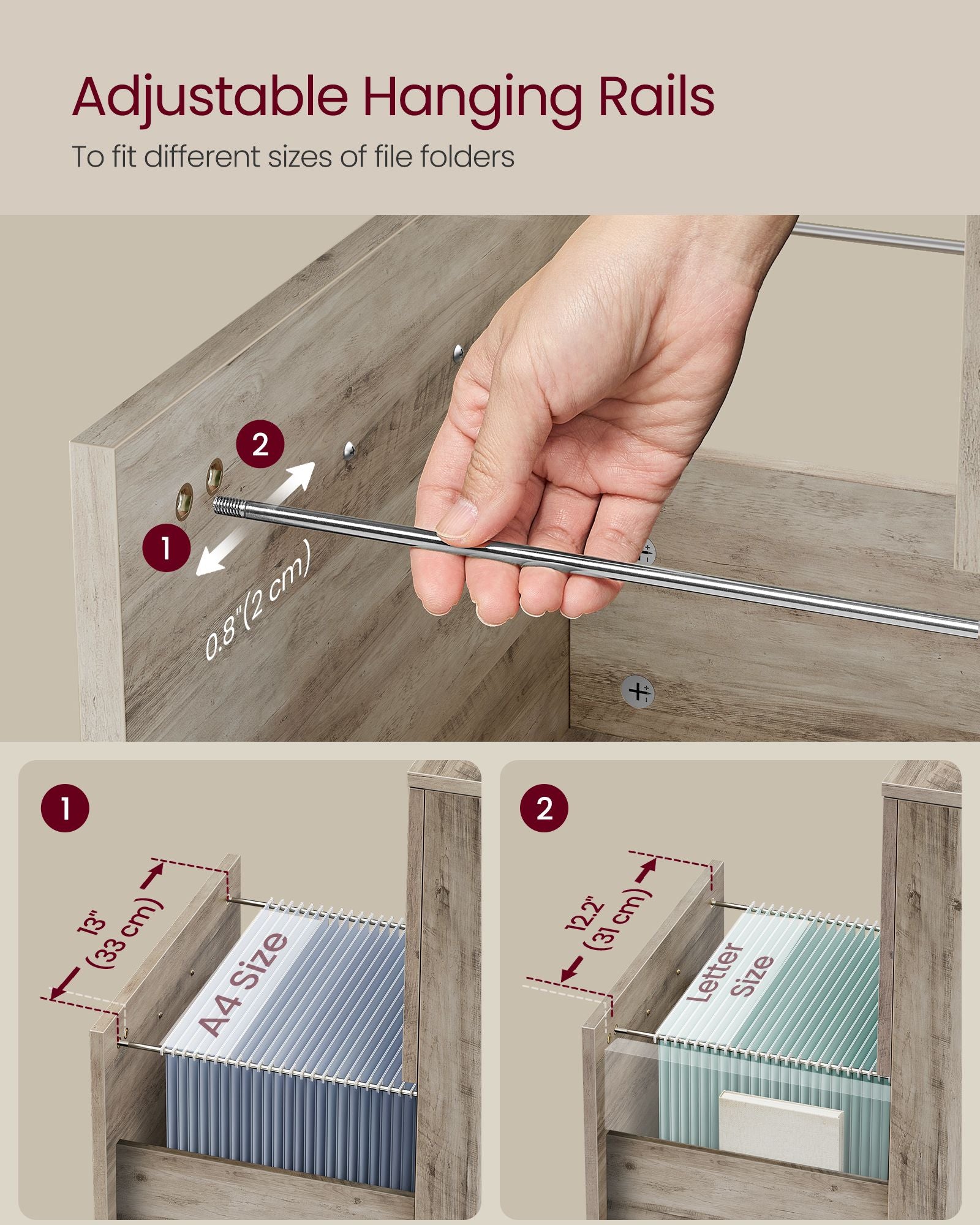 2-Drawer File Cabinet - Small Rolling Filing Cabinet for Home Office - Heather Greige