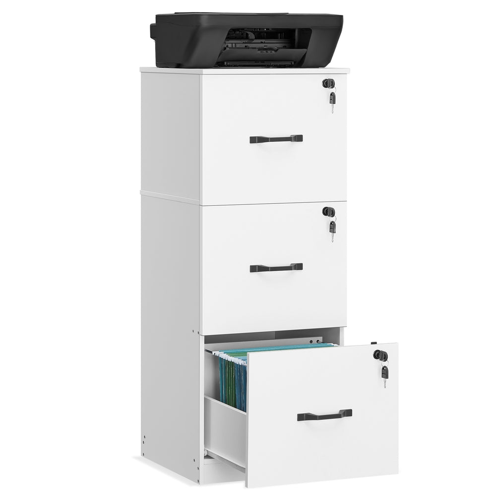 3-Drawer Vertical Lockable File Cabinet with Drawers - Cloud White