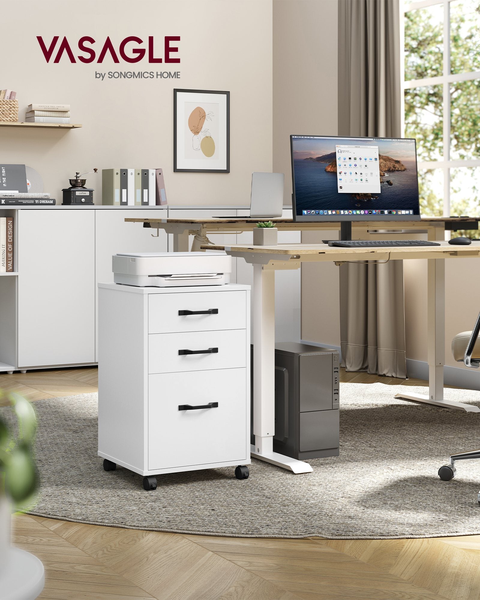 Mobile File Cabinet - 3 Drawers Filing Cabinet with Wheels - Cloud White