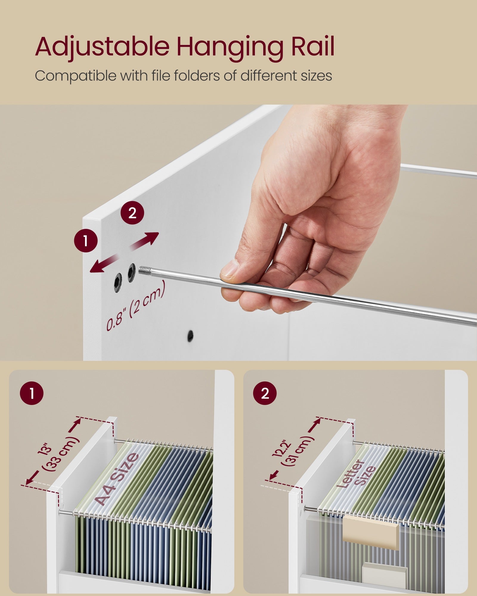 Mobile File Cabinet - 3 Drawers Filing Cabinet with Wheels - Cloud White