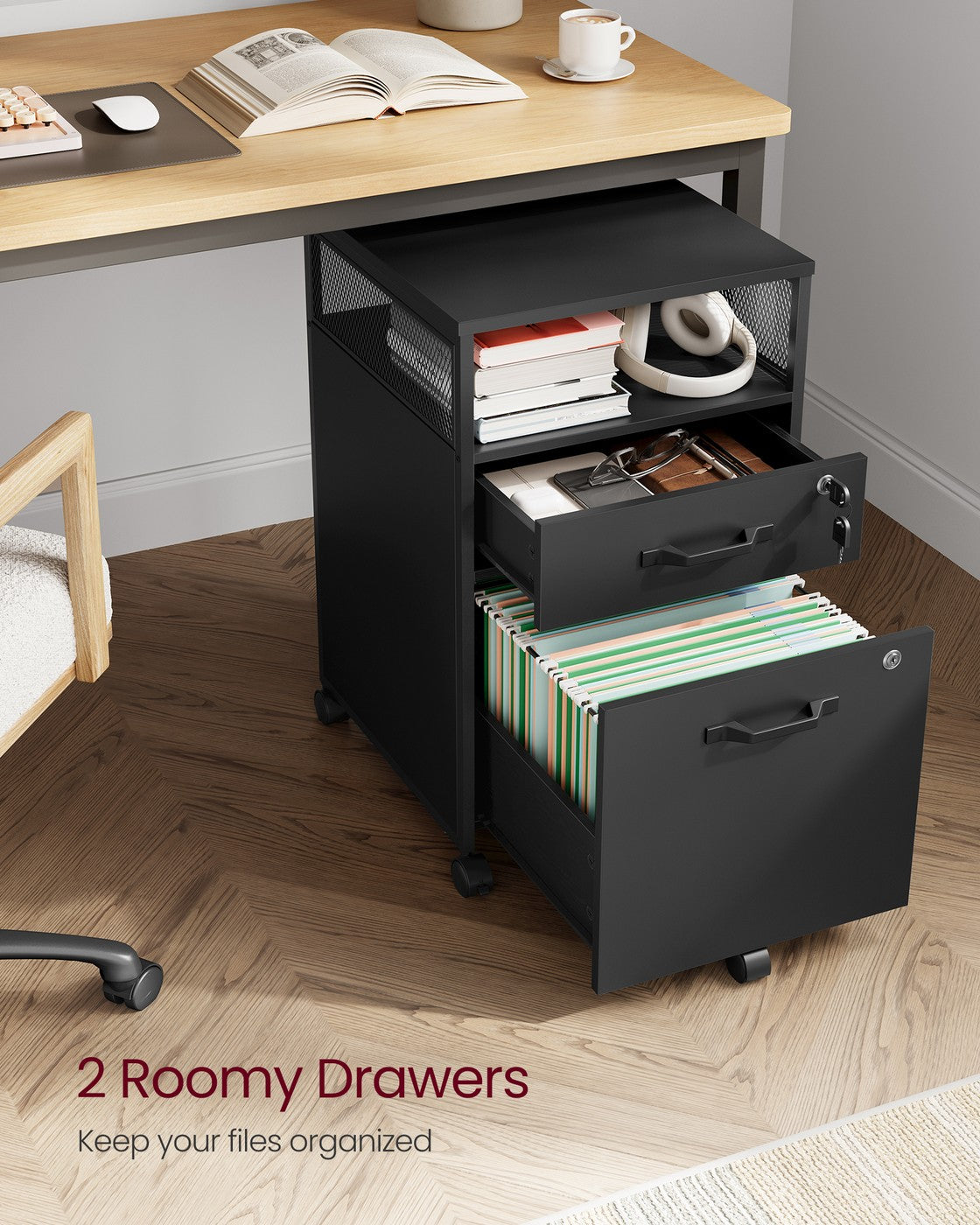 File Cabinet - 2 Drawers - 4A Letter Size - Black - Ink Black