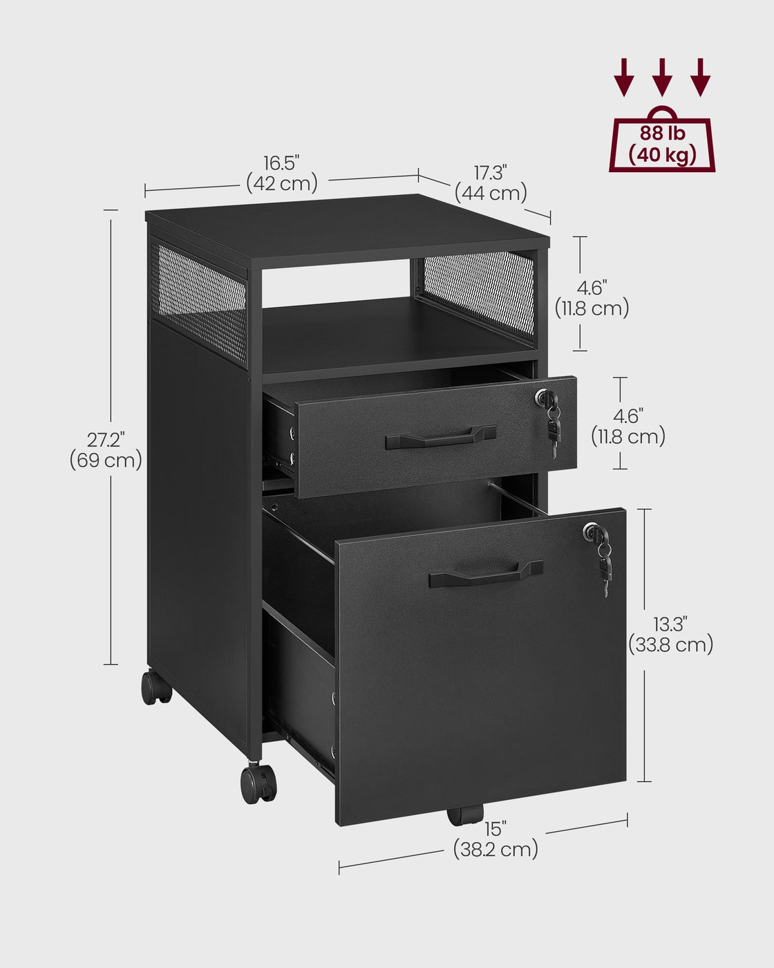 File Cabinet - 2 Drawers - 4A Letter Size - Black - Ink Black