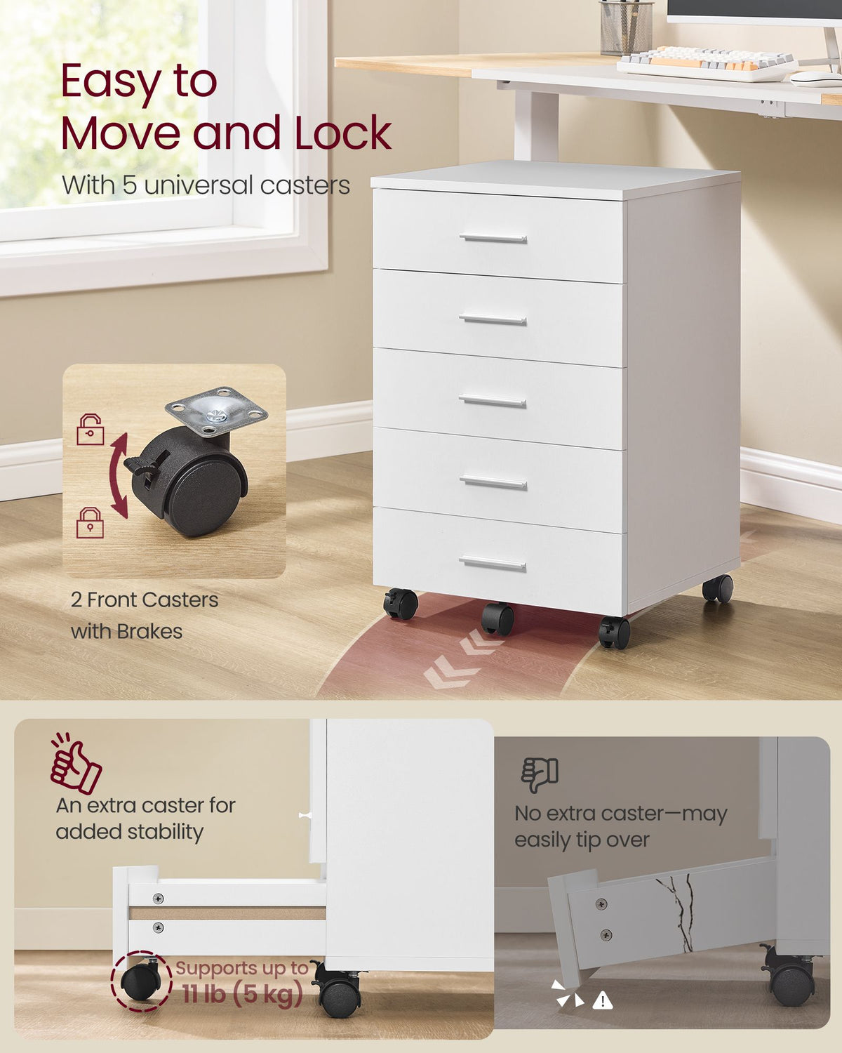 CUSTOS Collection File Cabinet - Mobile Pedestal - Wheels