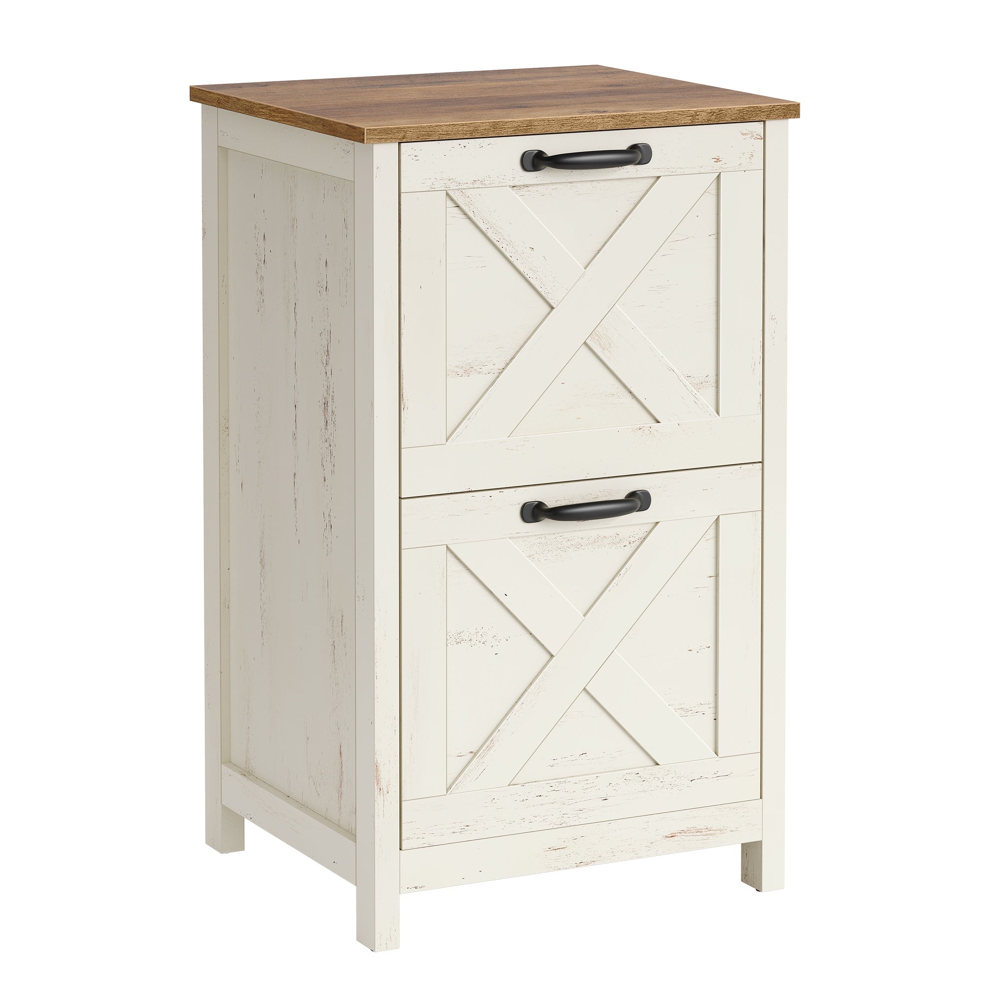 2-Drawer File Cabinet - Barn Door Style - A4/Letter - 17.7"x15.7"x29.5" - Cloud White/Warm Earth Brown