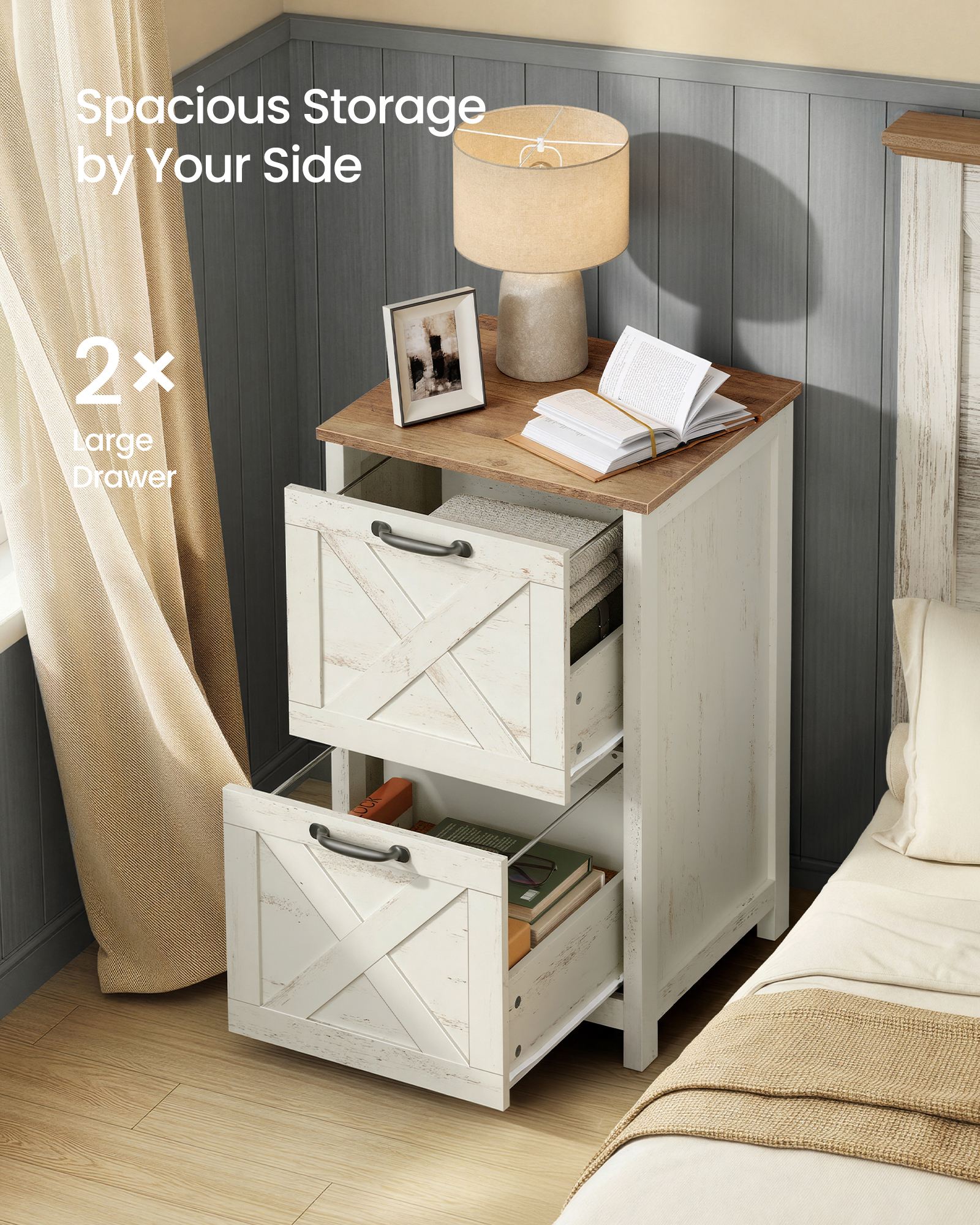 2-Drawer File Cabinet - Barn Door Style - A4/Letter - 17.7"x15.7"x29.5" - Cloud White/Warm Earth Brown