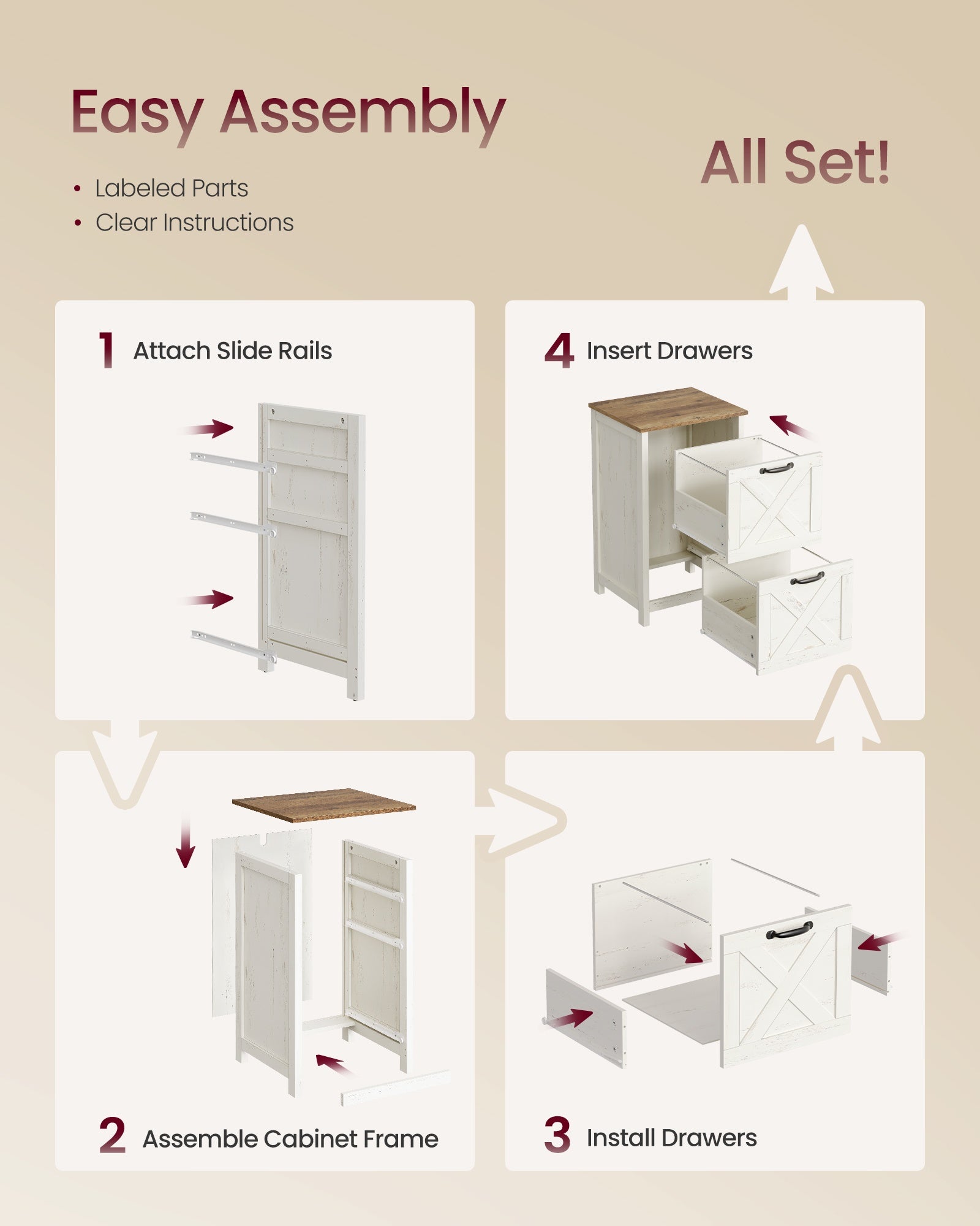 2-Drawer File Cabinet - Barn Door Style - A4/Letter - 17.7"x15.7"x29.5" - Cloud White/Warm Earth Brown