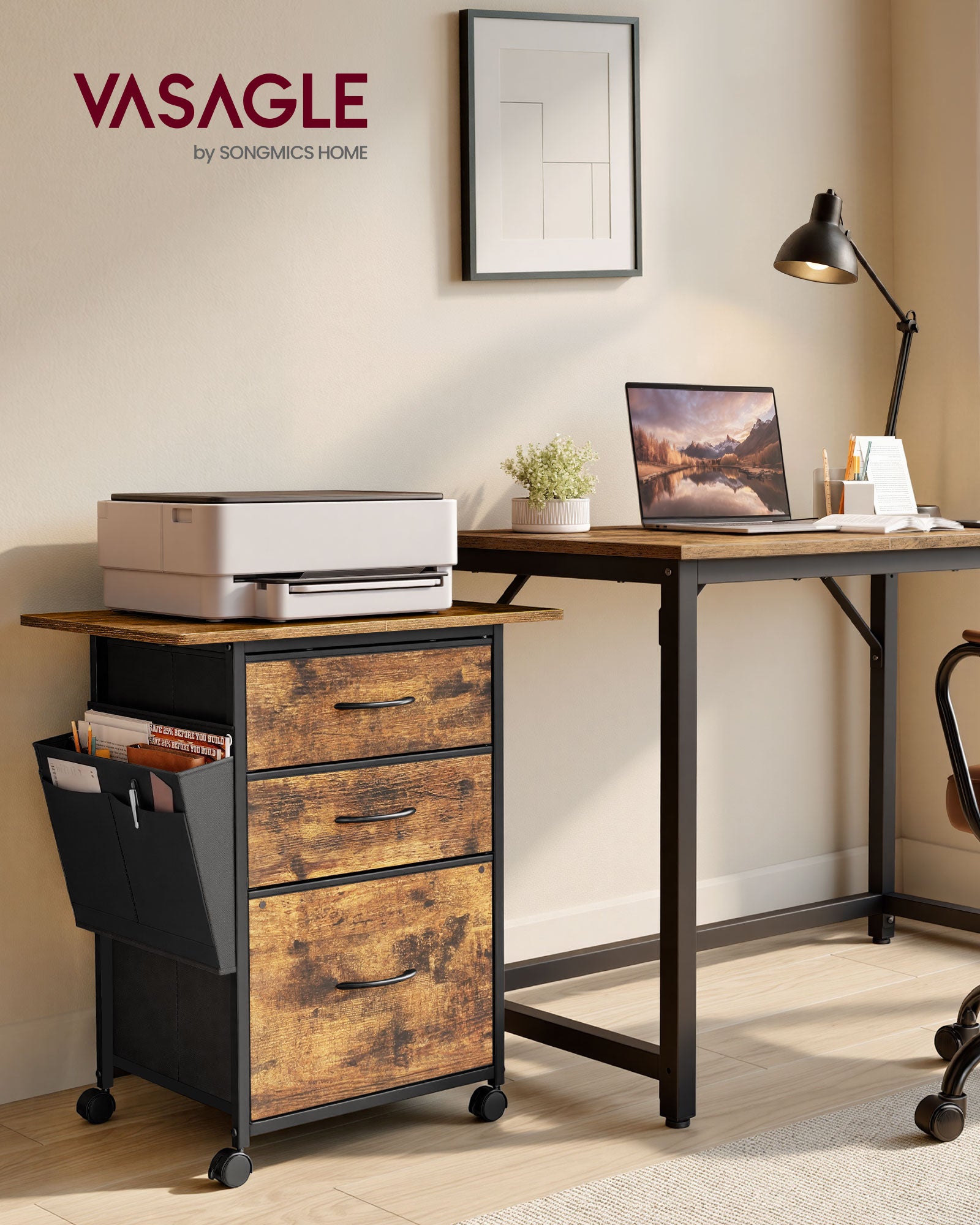 3-Drawer File Cabinet - Rustic Brown