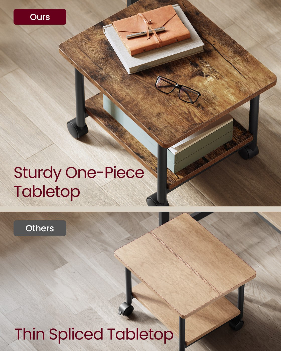 Under Desk Printer Stand - Rustic Brown, Black