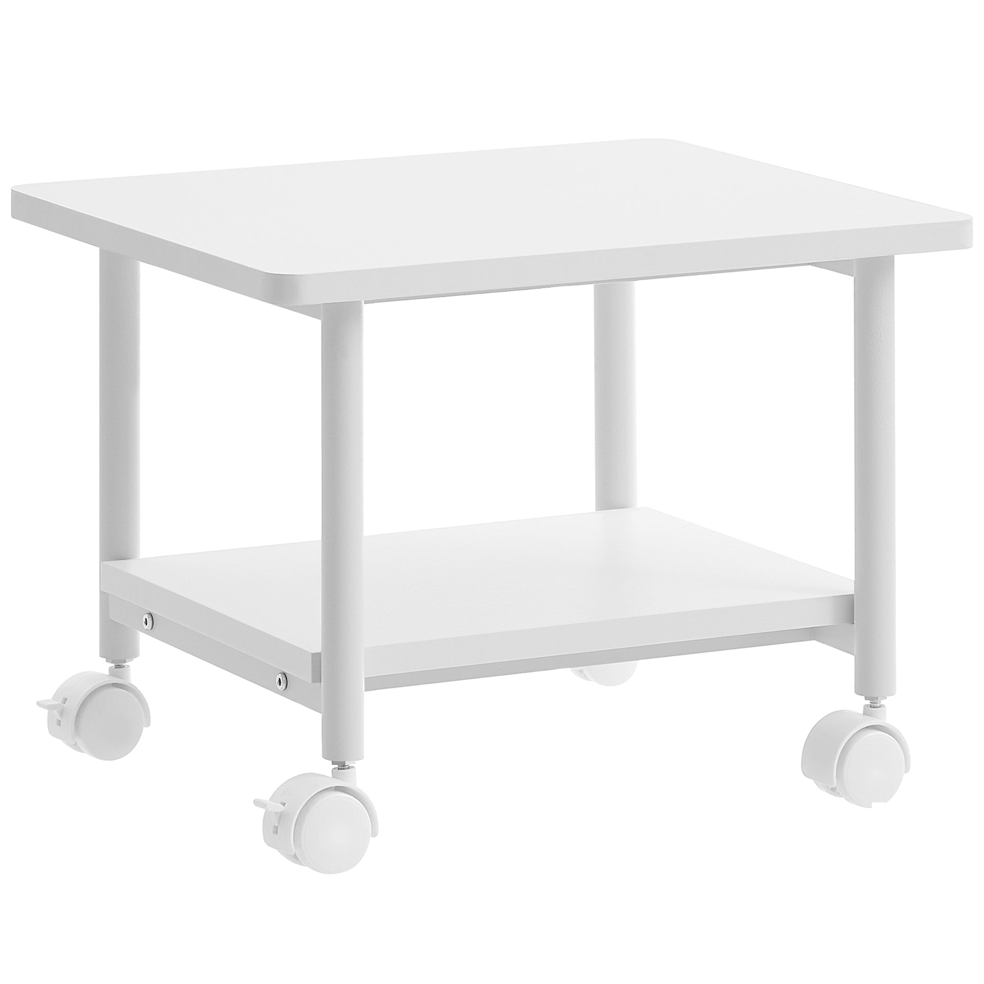Printer Stand with Locking Wheels - 2-Tier Shelf - White