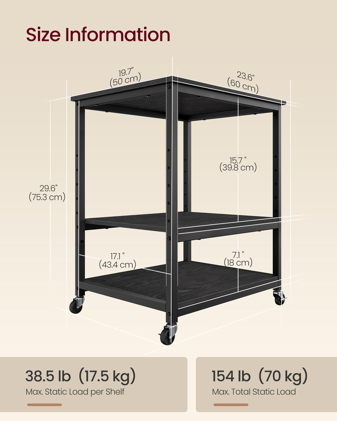 3-Tier Rolling Printer Stand