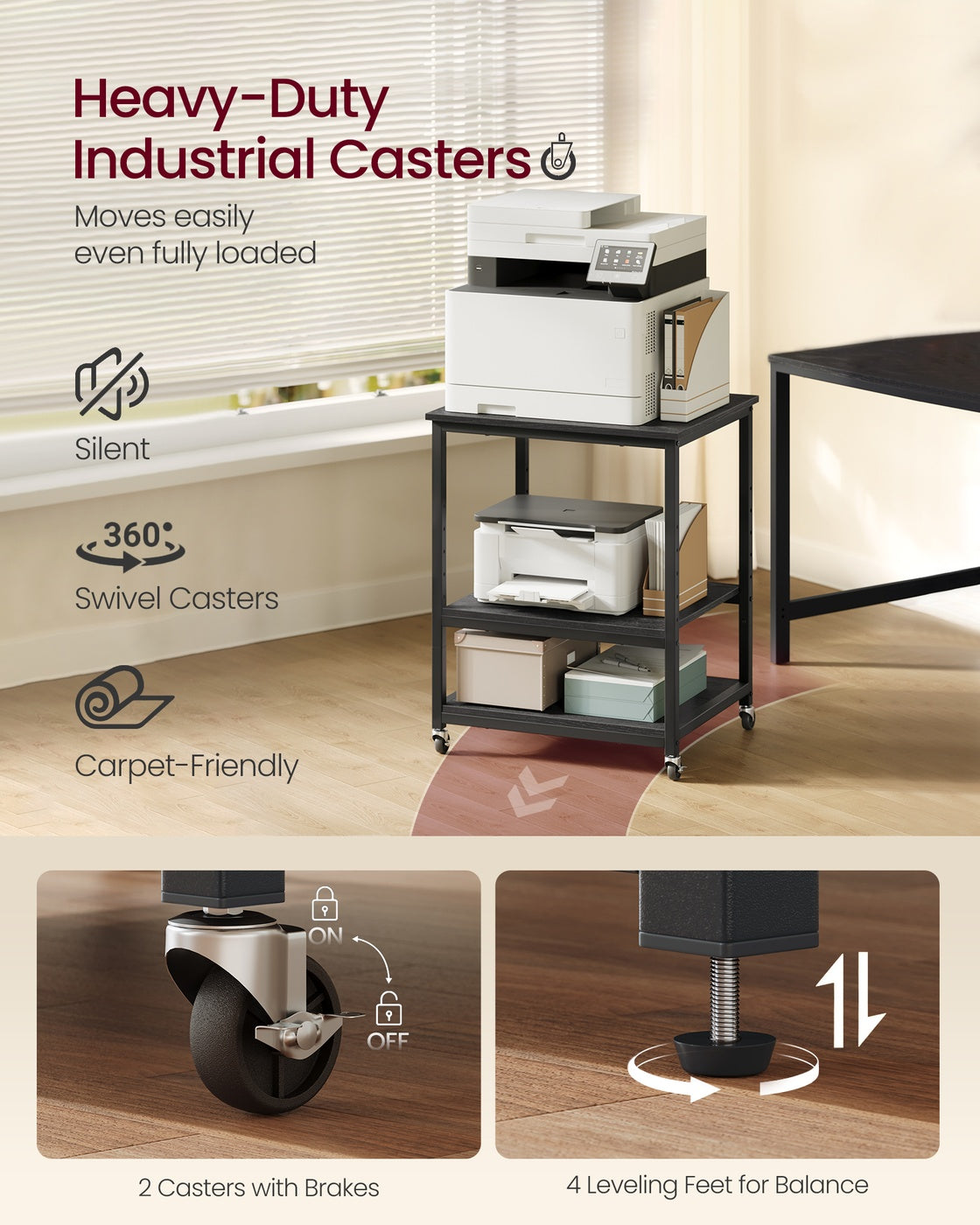 3-Tier Rolling Printer Stand