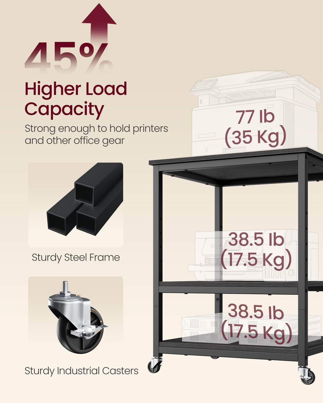 3-Tier Rolling Printer Stand