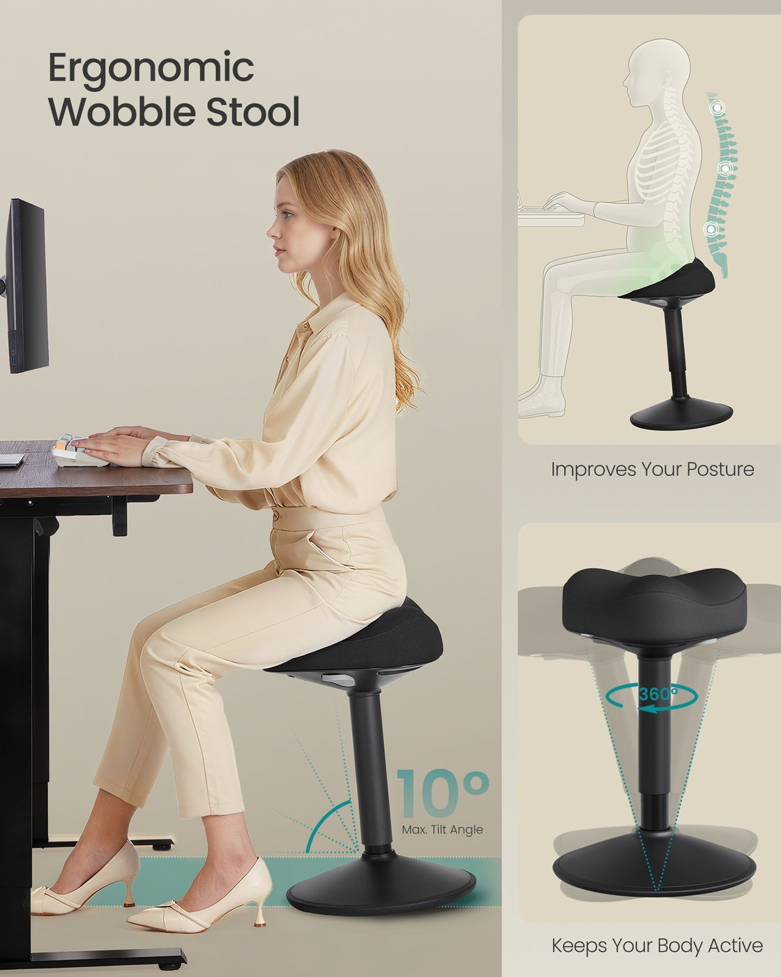 Adjustable Standing Desk Chair - Saddle Seat - Tall Active Stool