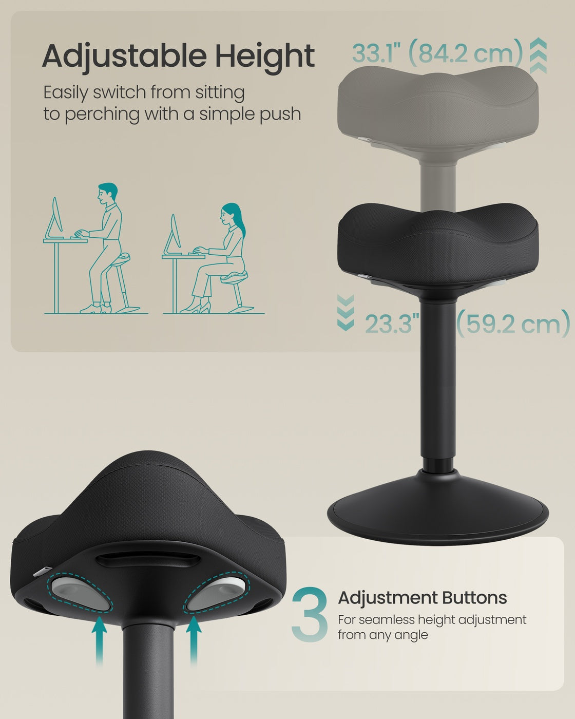 Adjustable Standing Desk Chair - Saddle Seat - Tall Active Stool