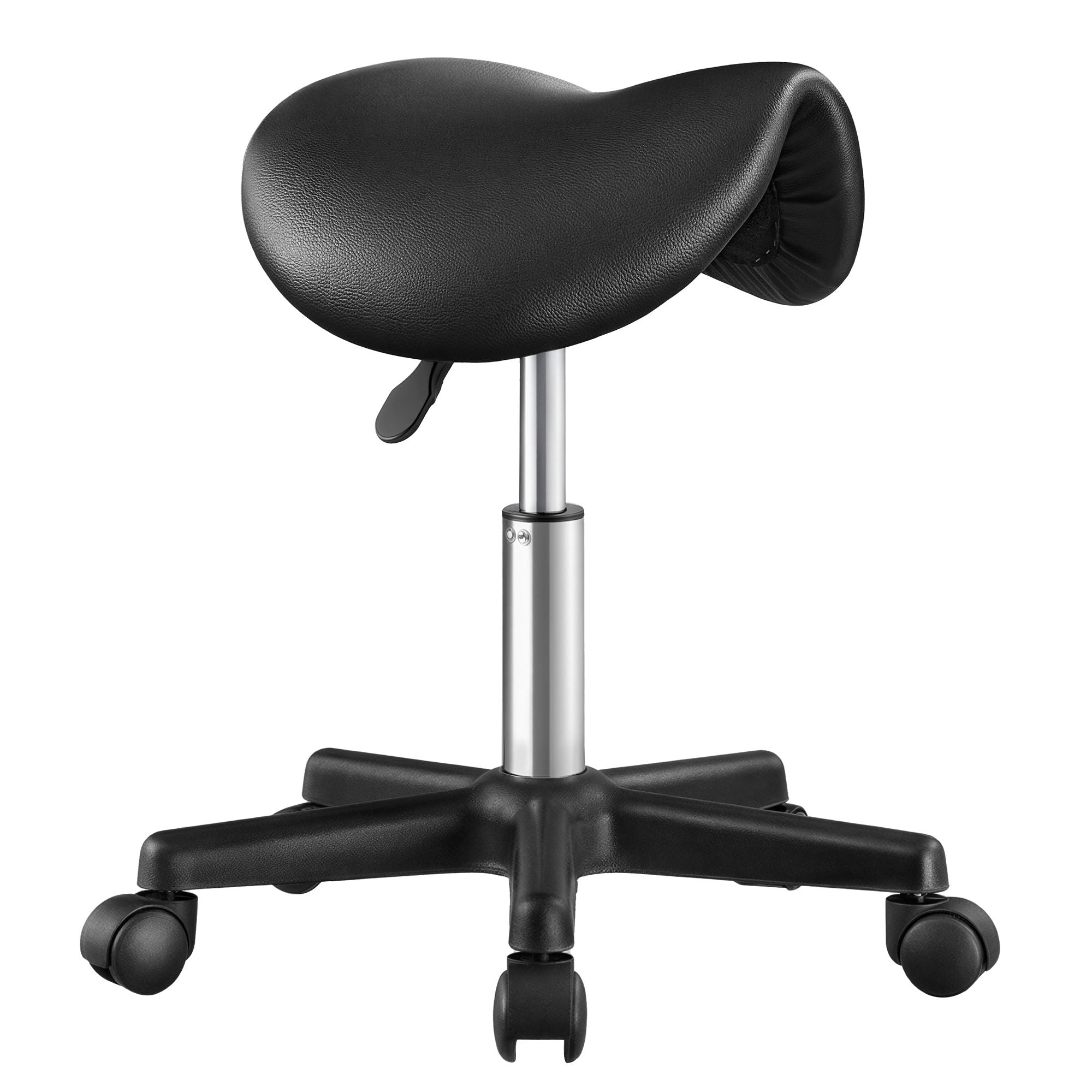 Ergonomic Saddle Stool with Wheels - Height Adjustable Salon Stool - Black