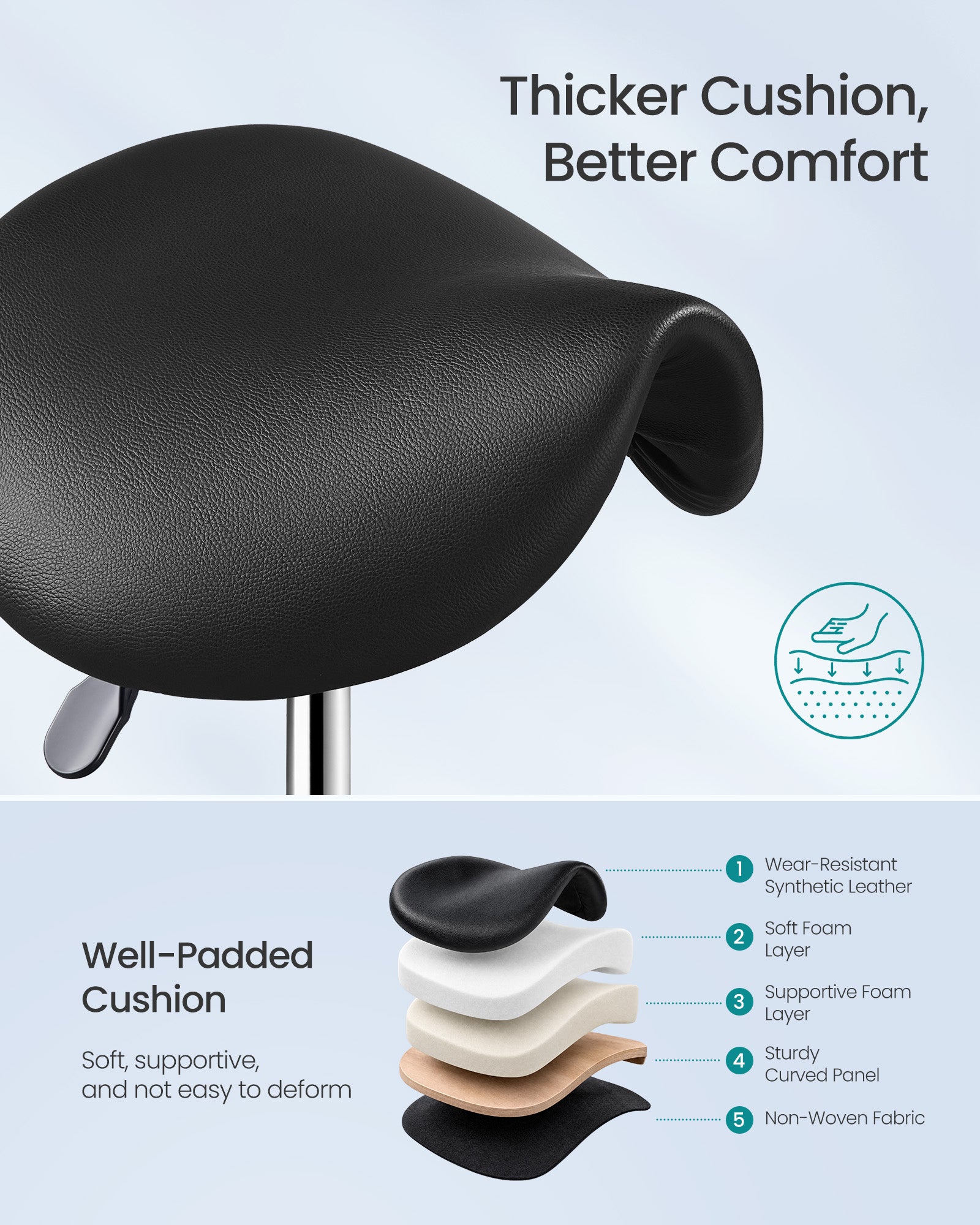Ergonomic Saddle Stool with Wheels - Height Adjustable Salon Stool - Black