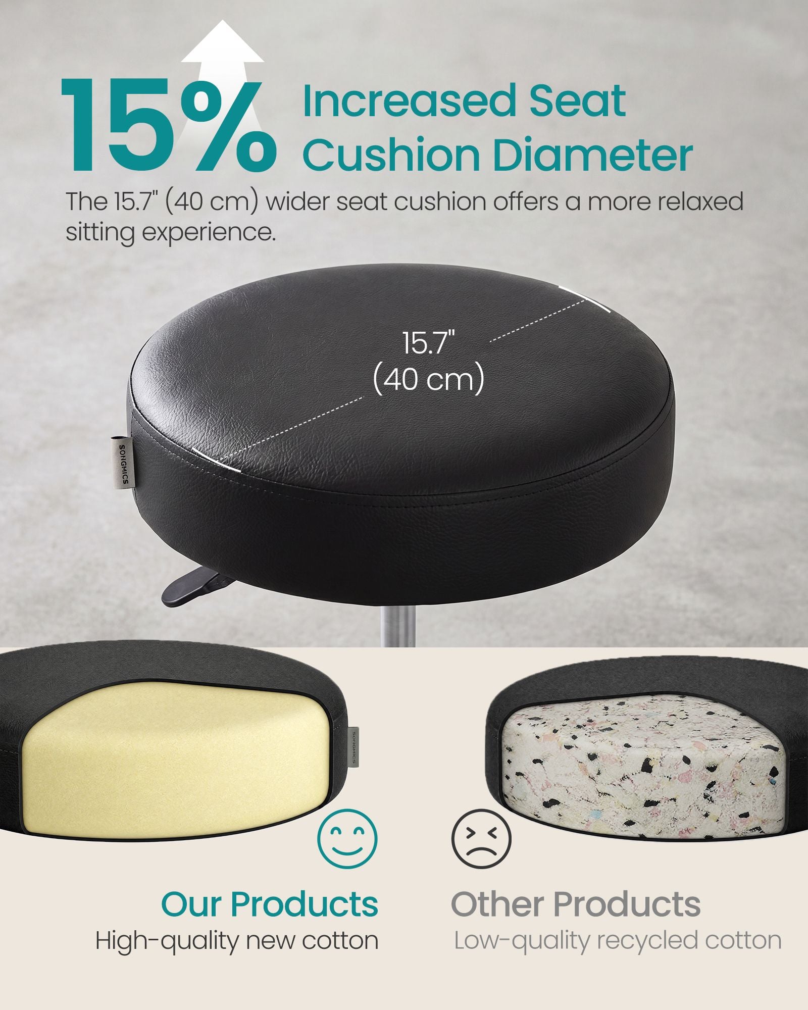 Rolling Stool - Adjustable Swivel Stools Chair - PU Leather - Black