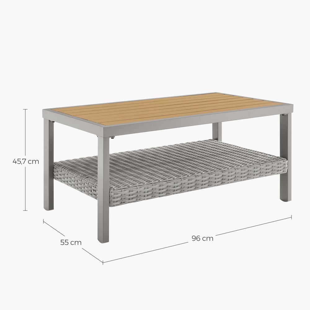 Outdoor Coffee Table, Faux Wood, 2-Tier Rattan, Storage Shelf