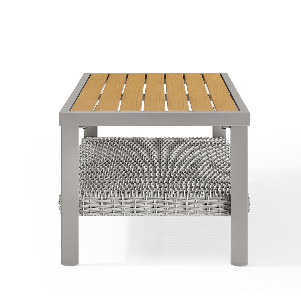 Outdoor Coffee Table, Faux Wood, 2-Tier Rattan, Storage Shelf