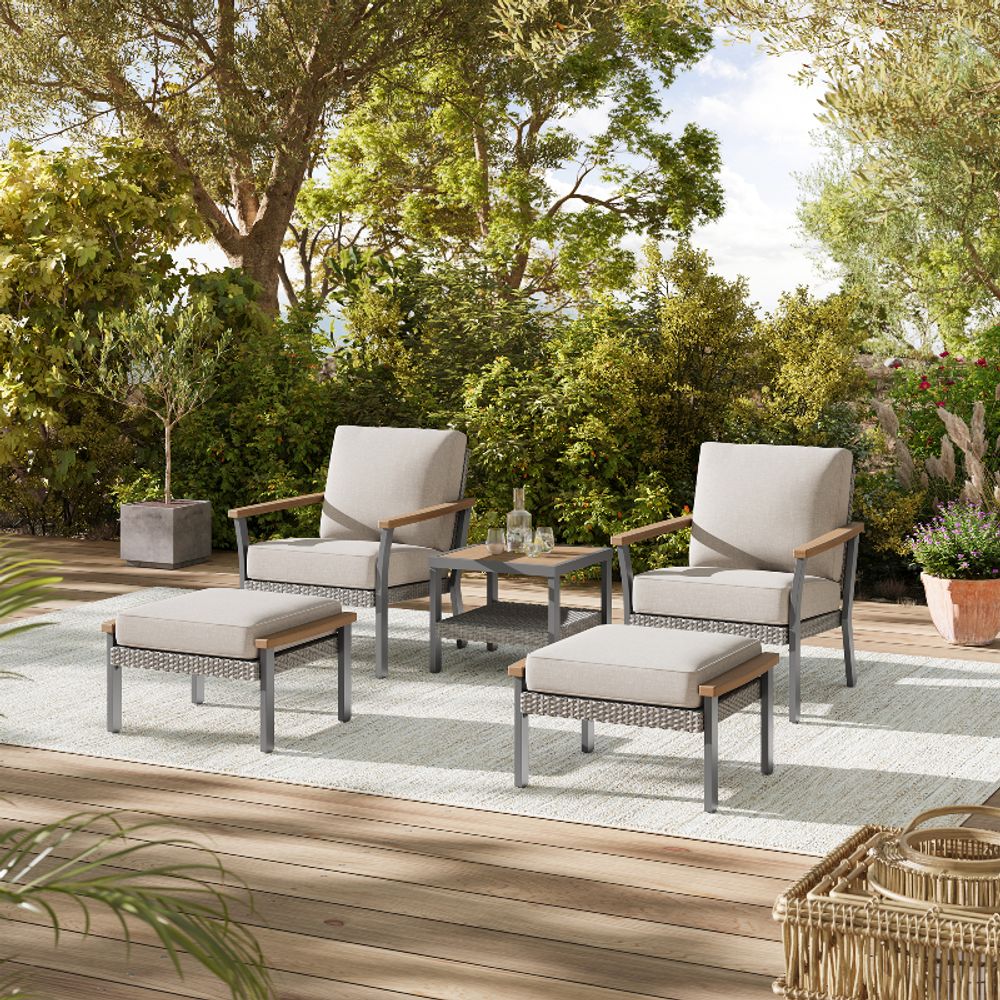 Outdoor Side Table, Faux Wood, 2-Tier Rattan, Coffee Table