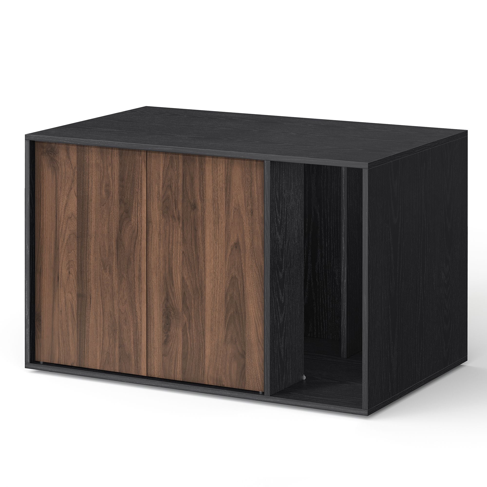 HOME Cat Litter Box Enclosure - Snapsemble Superfast Assembly - Litter Box Furniture for Large Cats - Display Side Table - Push-to-Open Doors - Ebony Black and Somber Walnut UPCL013BE01S - Black Walnut