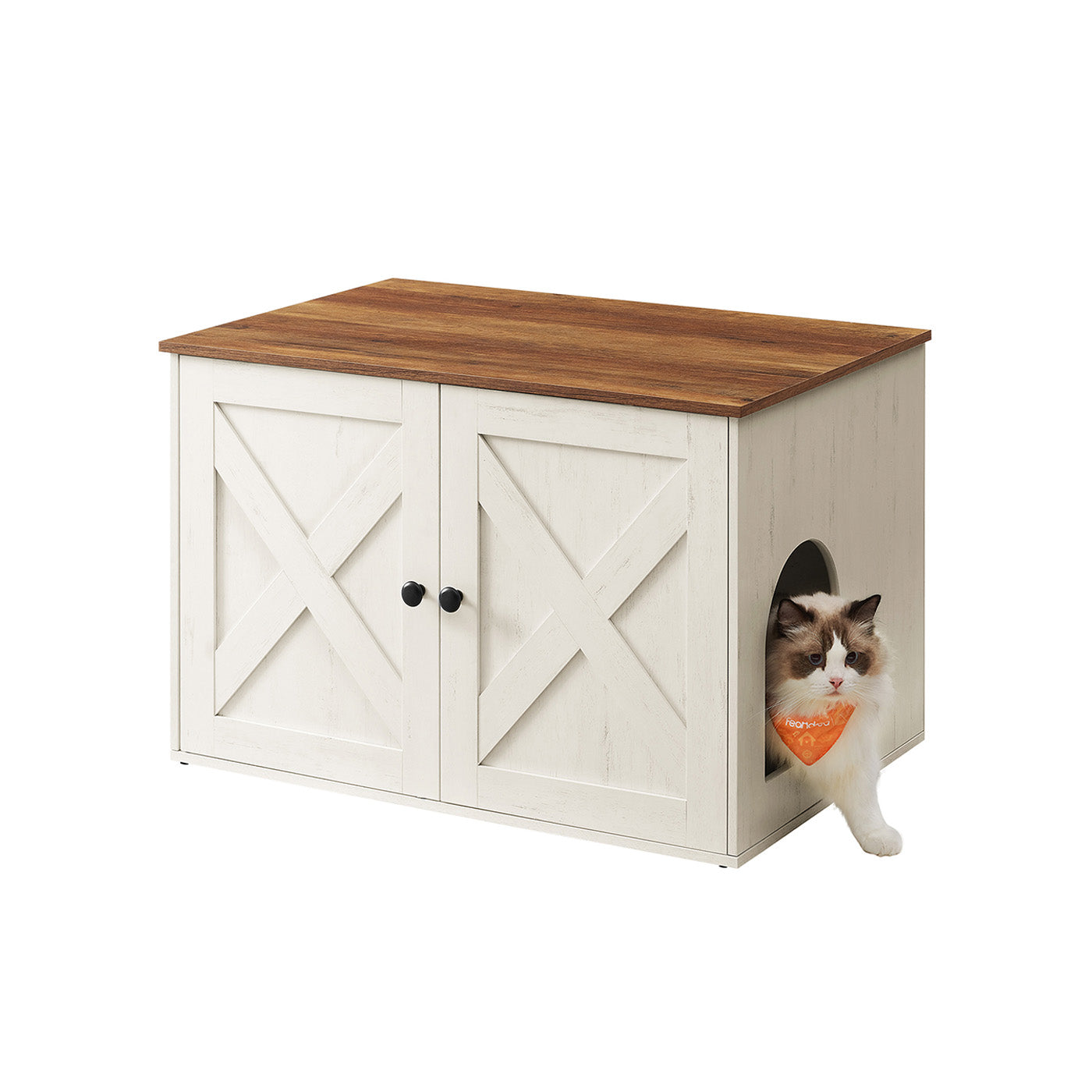 Cat Litter Box Enclosure with Removable Divider - Rustic White, Honey Brown