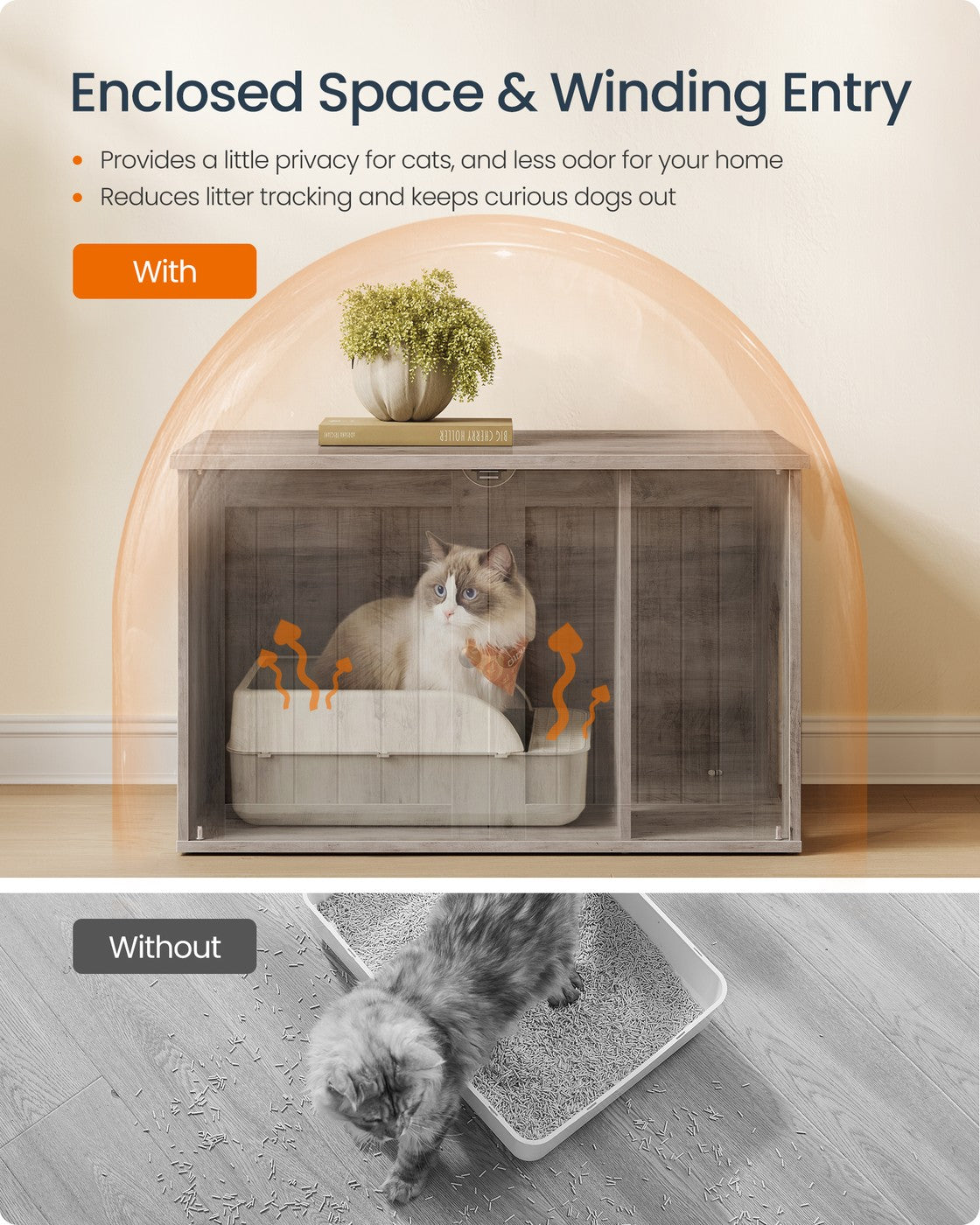 Cat Litter Box Enclosure - Push-Open Doors - Looks Like A Side Table