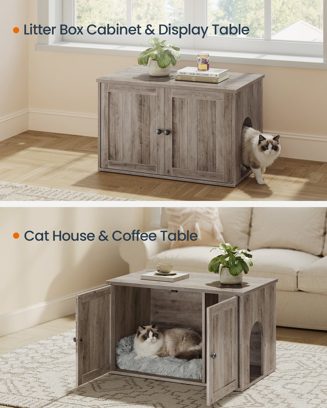 Cat Litter Box Enclosure - Push-Open Doors - Looks Like A Side Table