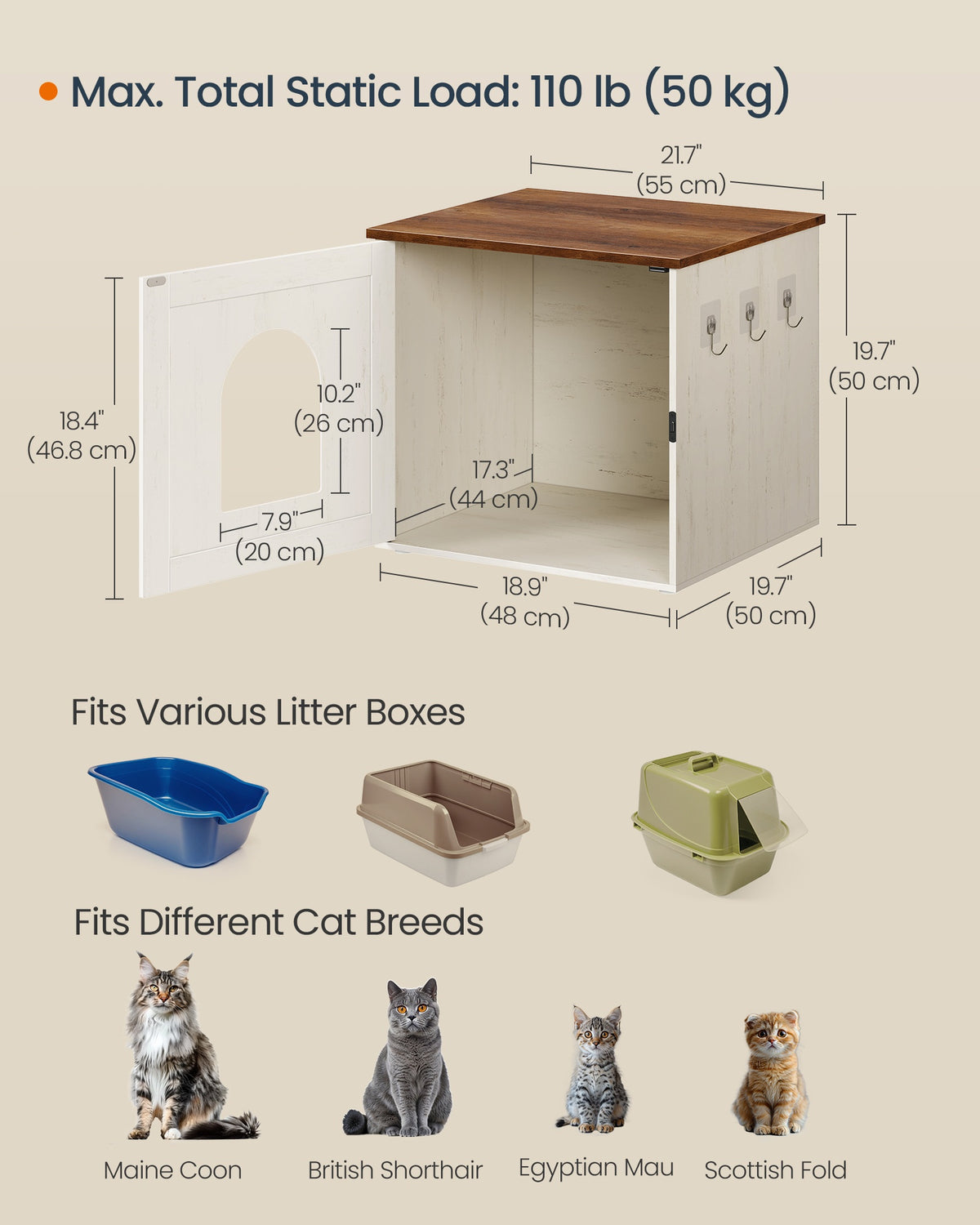 Cat Litter Box Enclosure - Superfast Assembly - 21.7 x 19.7 x 19.7 inches