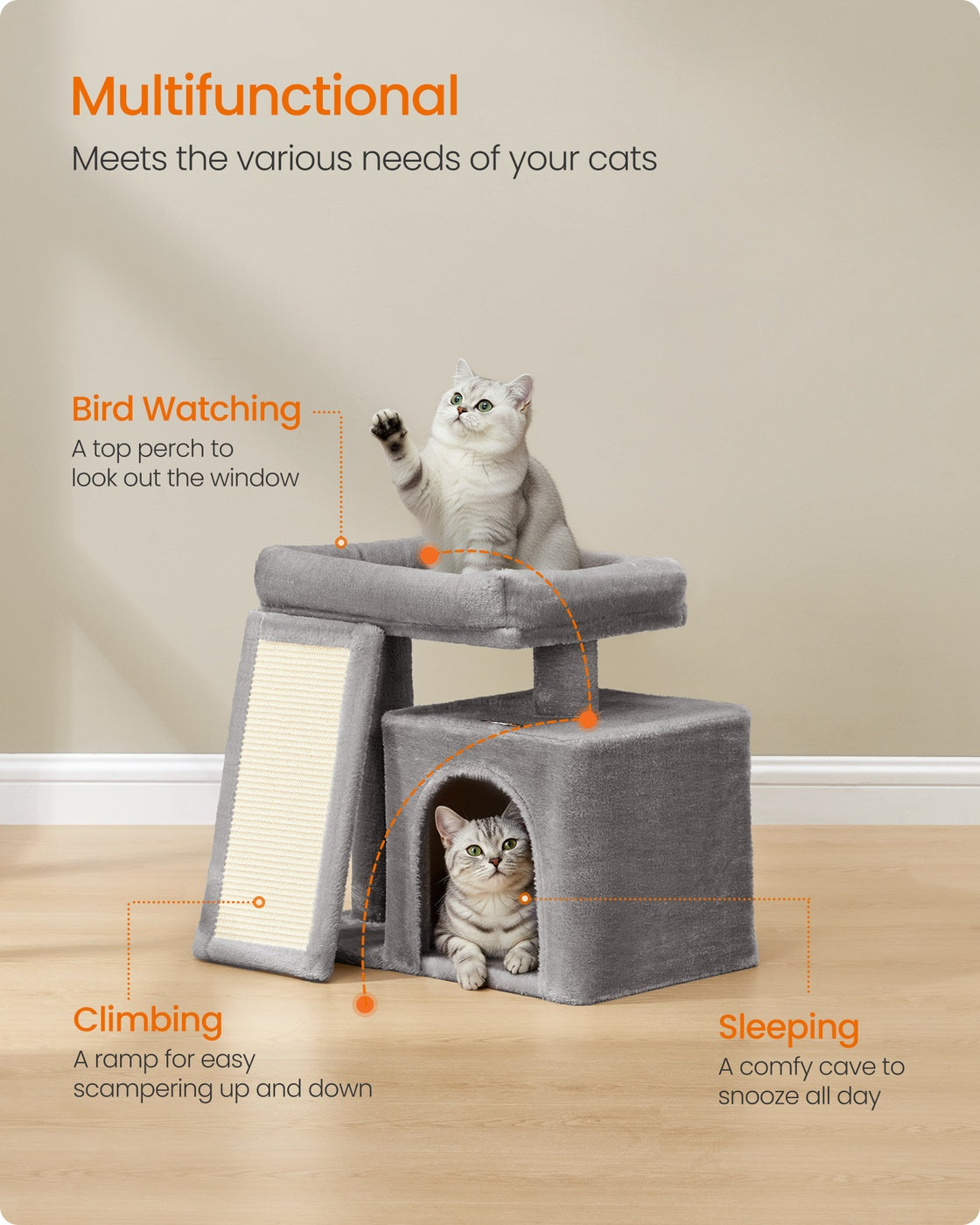 Cat Tree Condo with Ramp - 20.1 x 15.4 x 18.3 Inches - Dove Gray - Dove Gray