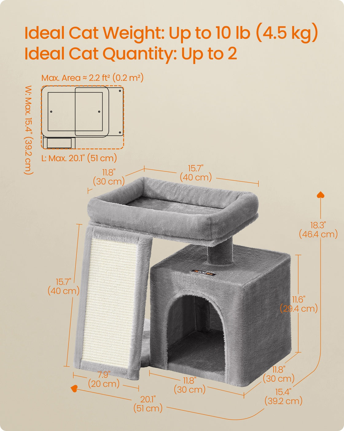 Cat Tree Condo with Ramp - 20.1 x 15.4 x 18.3 Inches - Dove Gray - Dove Gray
