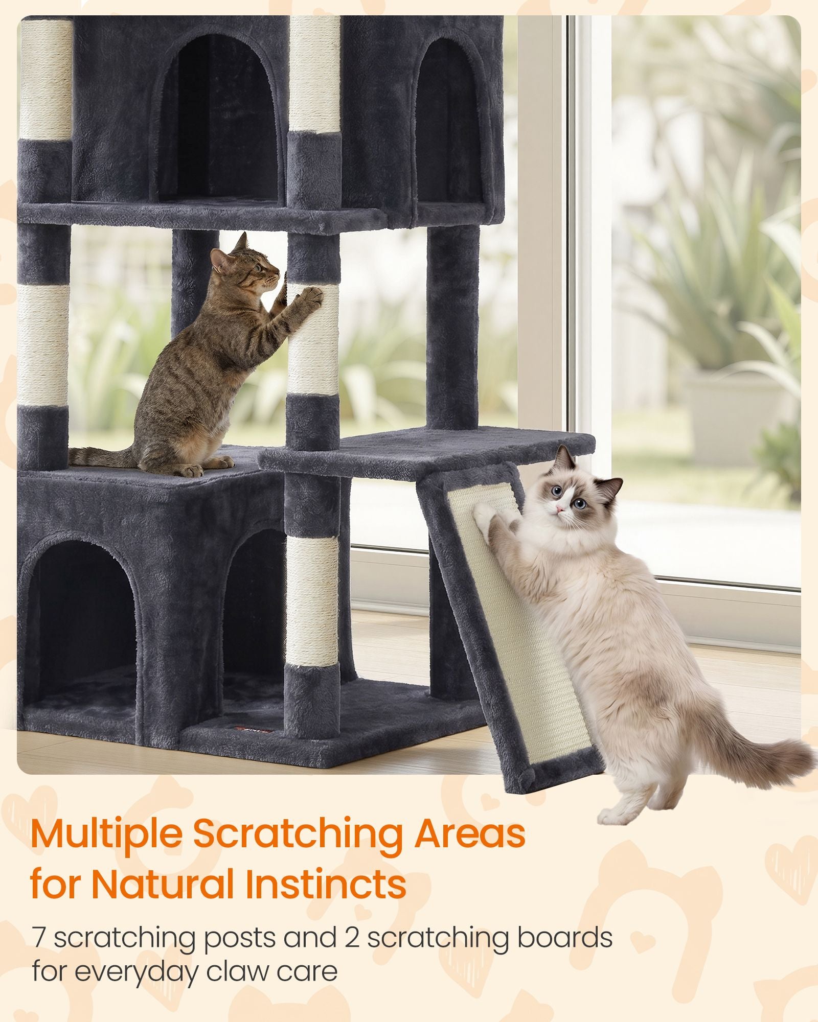 72.6-Inch Tall Cat Tree Tower for Indoor Extra Large Cats - Dark Gray