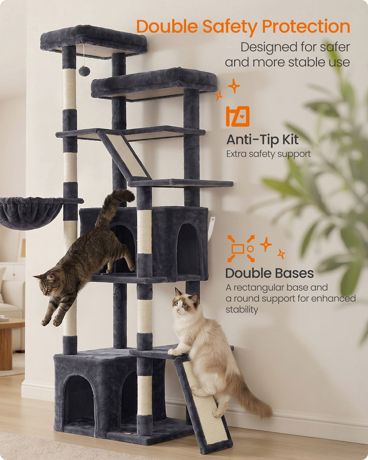 Cat Tree Tower - 72.6-Inch Tall - For Extra-Large Cats
