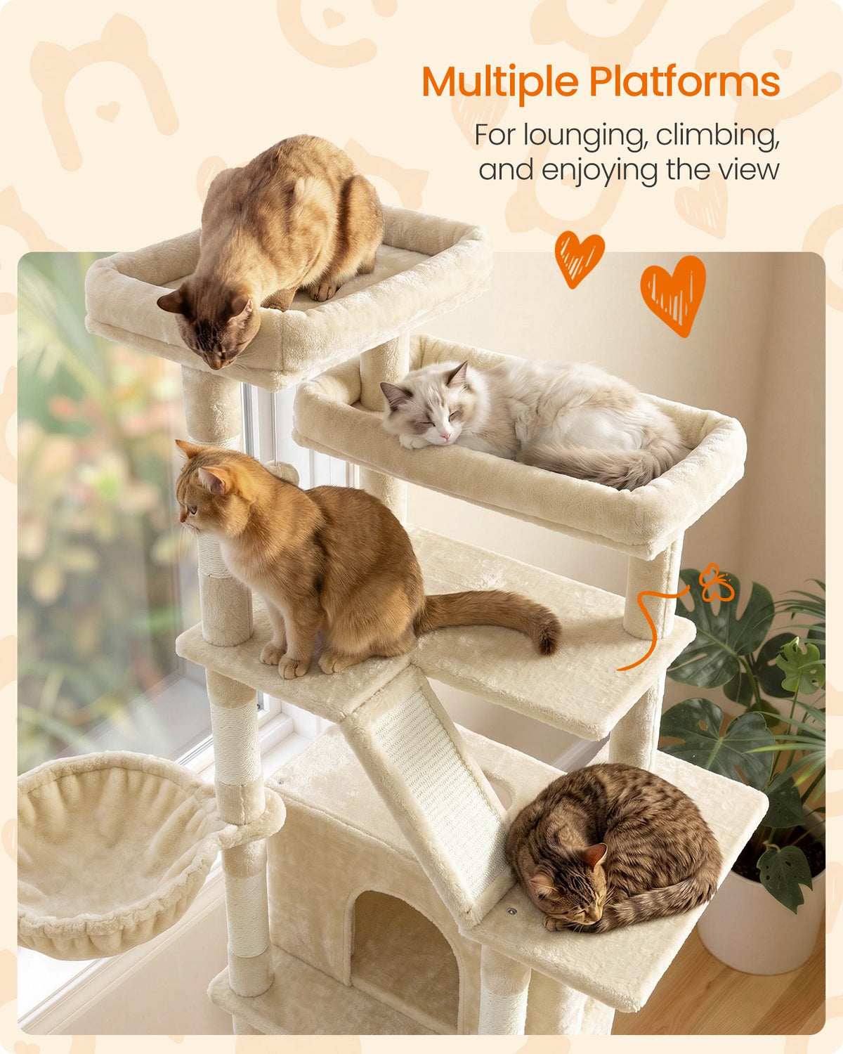 Cat Tree Tower - 72.6-Inch Tall - For Extra-Large Cats
