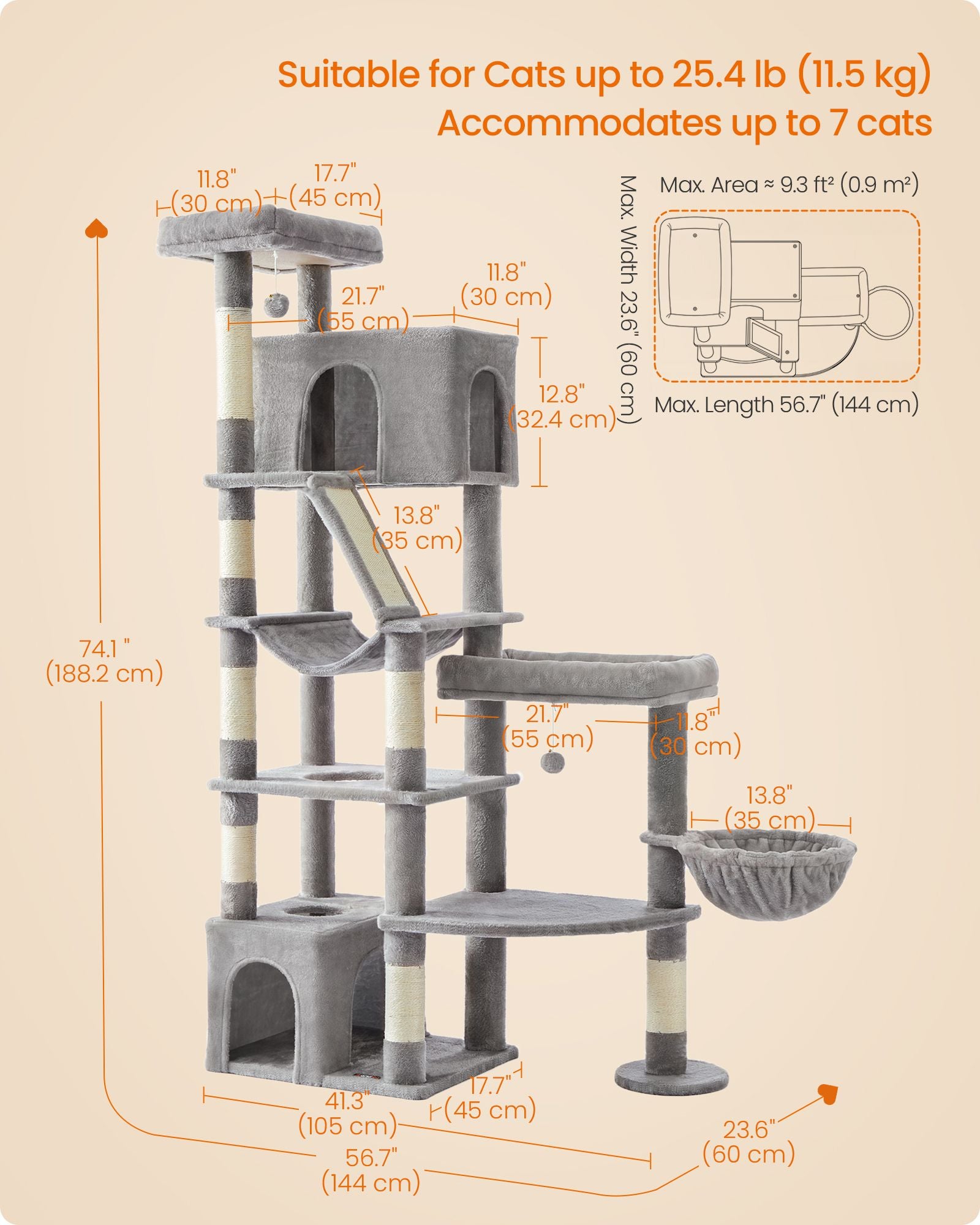 74.1-Inch Cat Tree Tower for Indoor Extra Large Cats