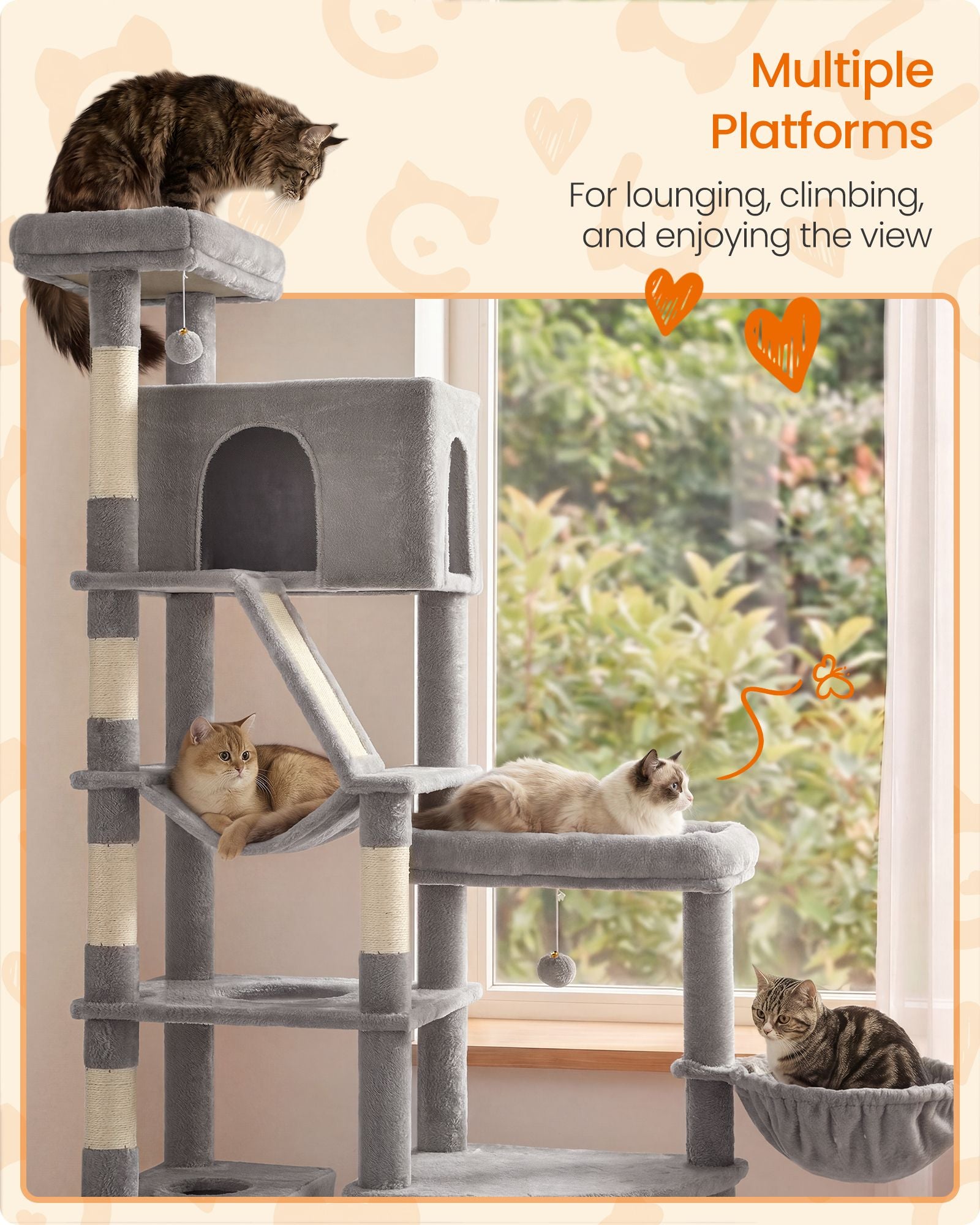 74.1-Inch Cat Tree Tower for Indoor Extra Large Cats